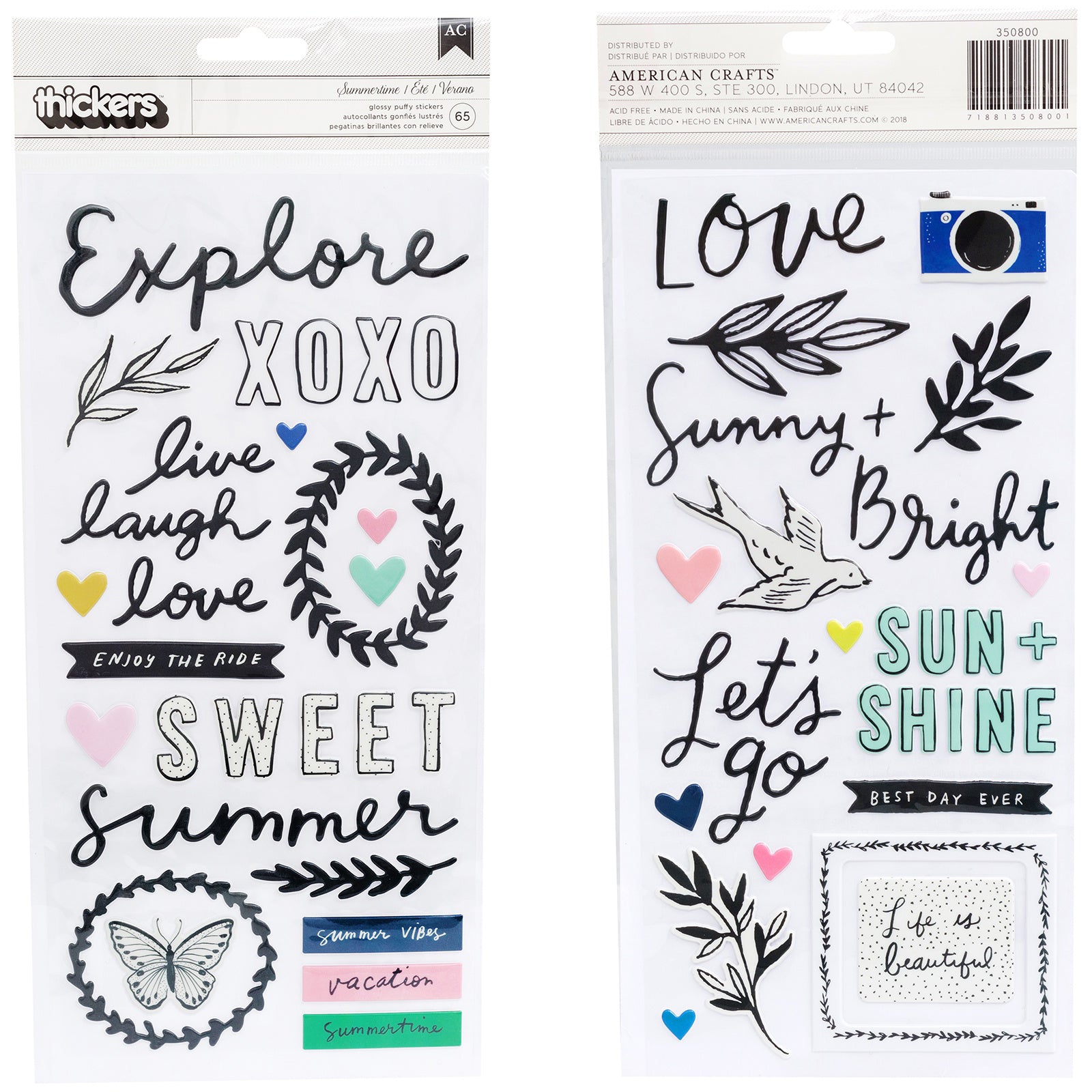 Maggie Holmes Sunny Days Thickers Summertime Phrases & Icons Stickers, 65 pcs