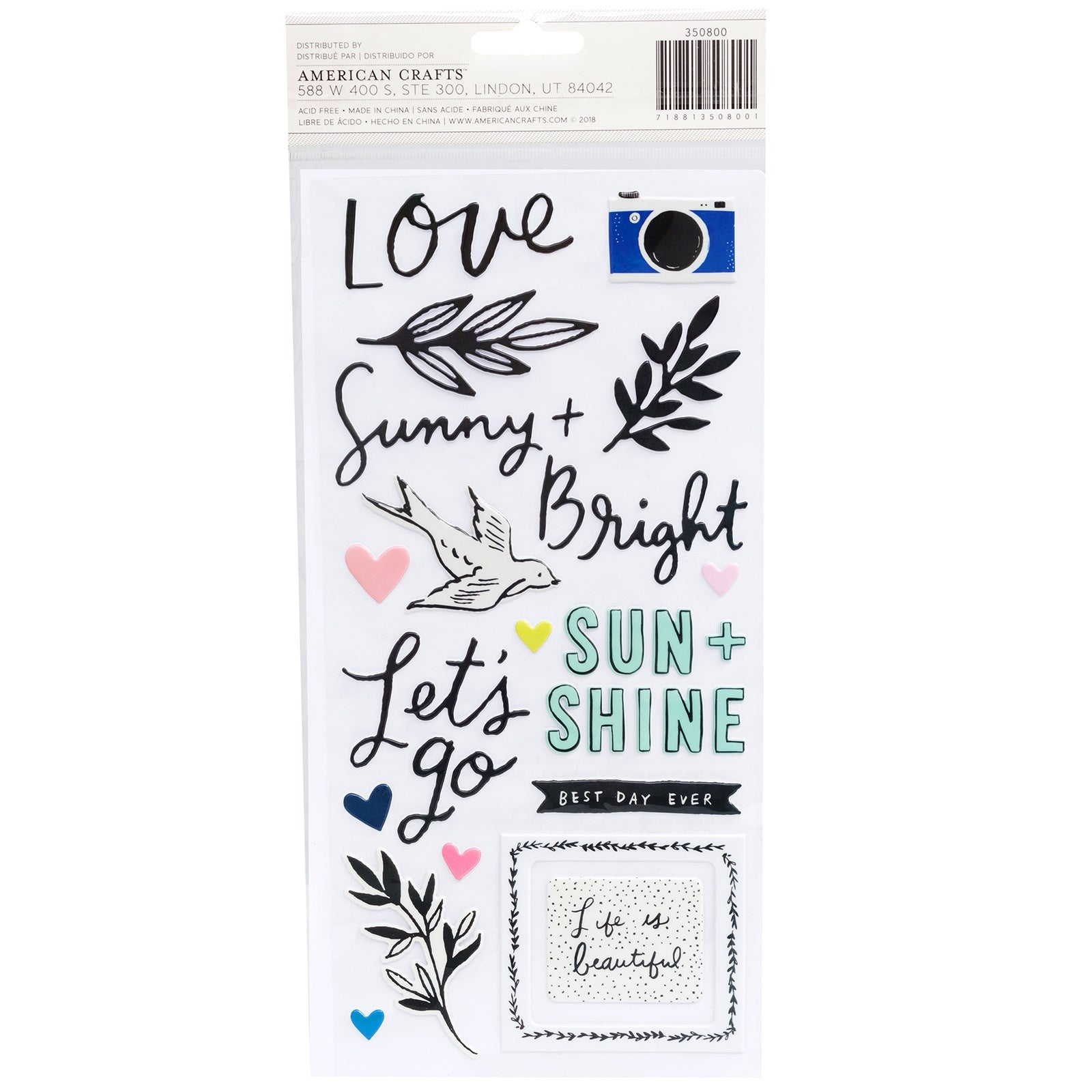 Maggie Holmes Sunny Days Thickers Summertime Phrases & Icons Stickers, 65 pcs