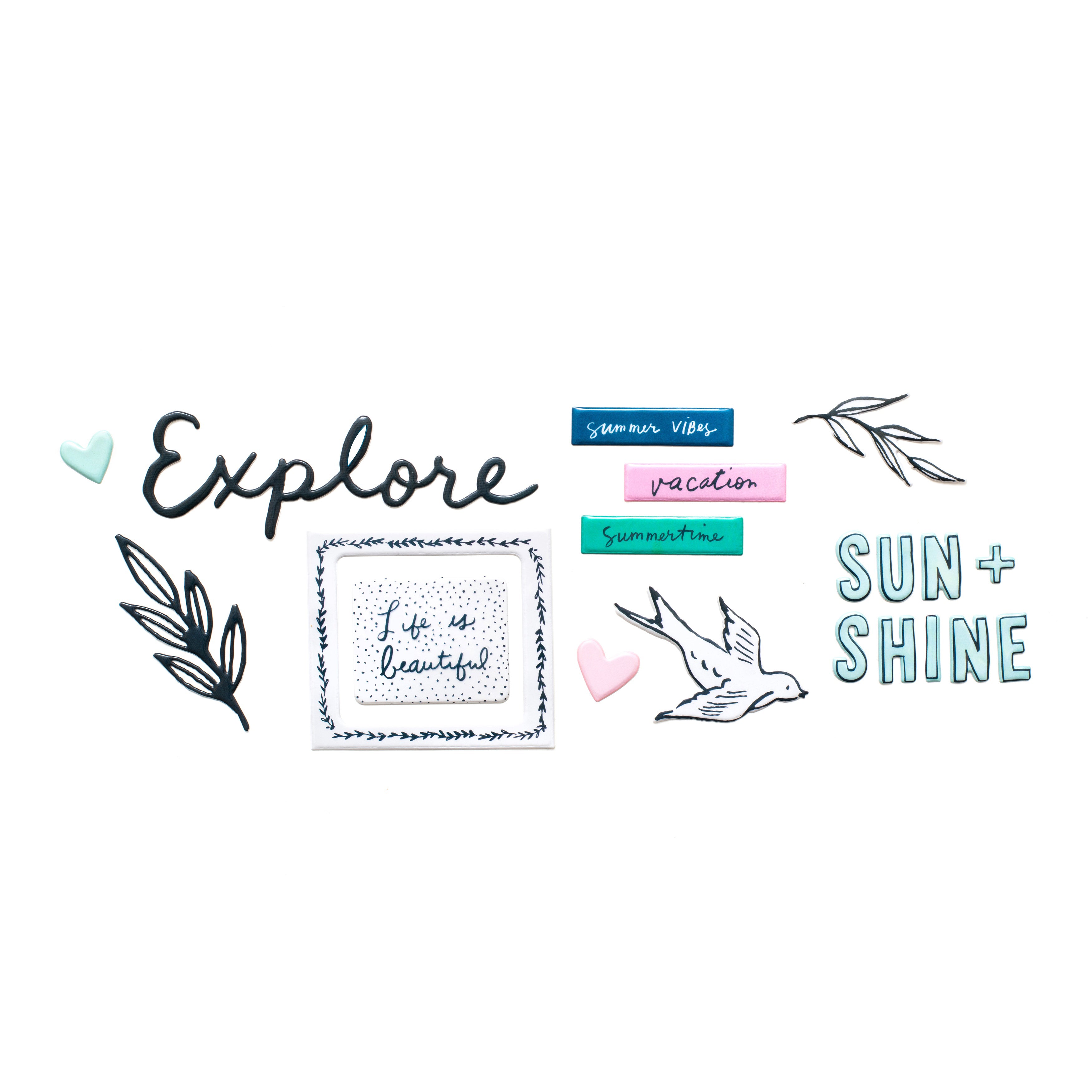 Maggie Holmes Sunny Days Thickers Summertime Phrases & Icons Stickers, 65 pcs
