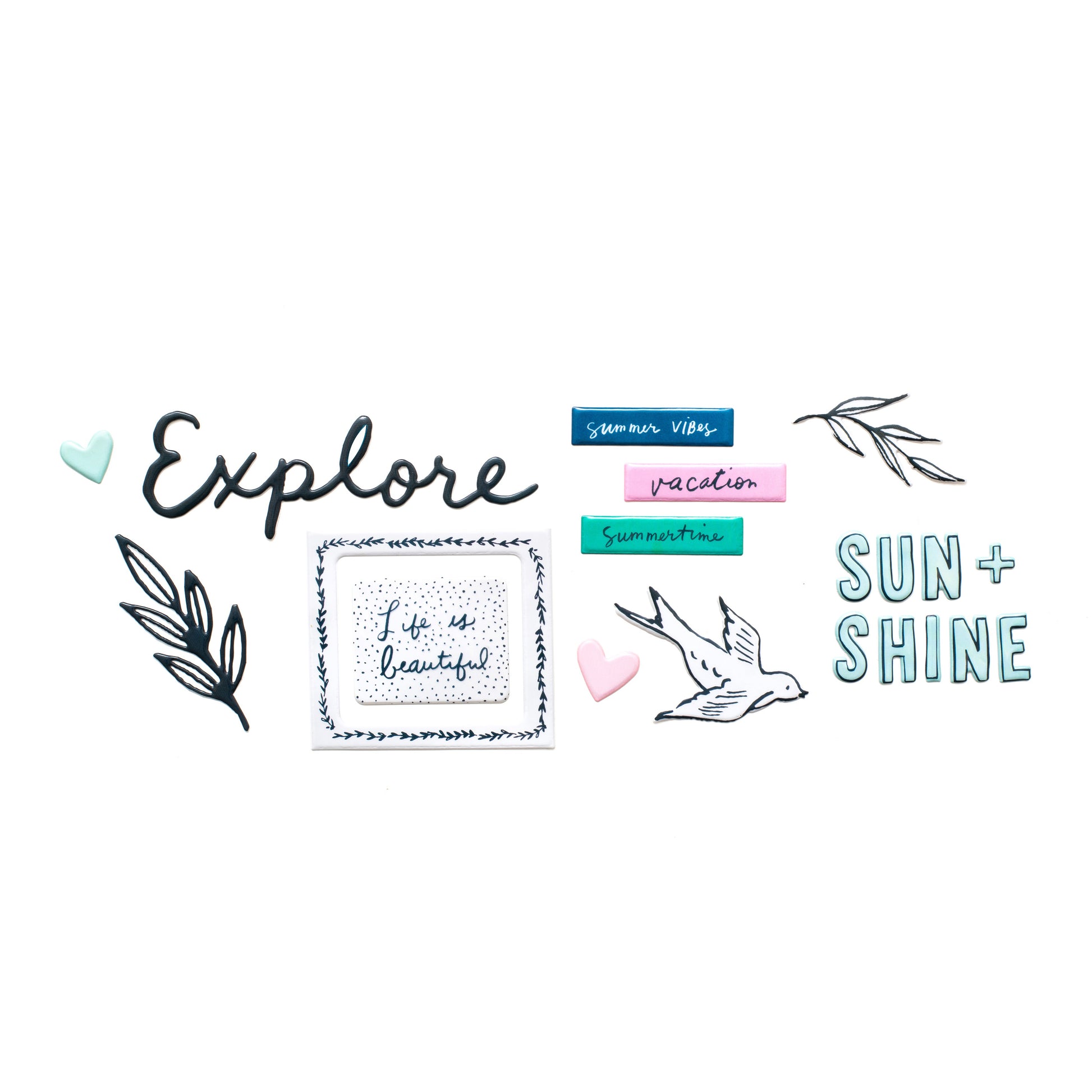 Maggie Holmes Sunny Days Thickers Summertime Phrases & Icons Stickers, 65 pcs