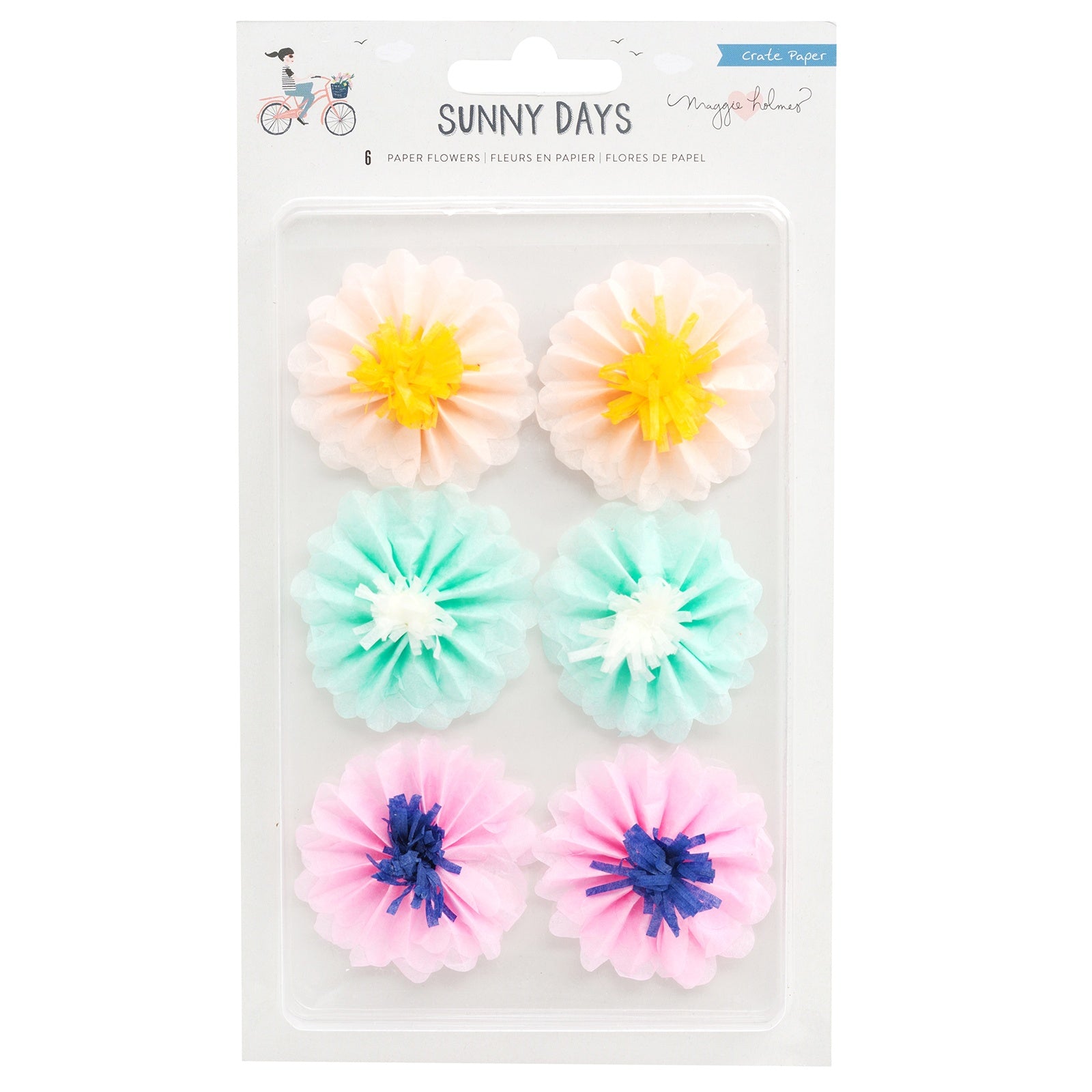 Maggie Holmes Sunny Days Adhesive Paper Flowers, 6pcs