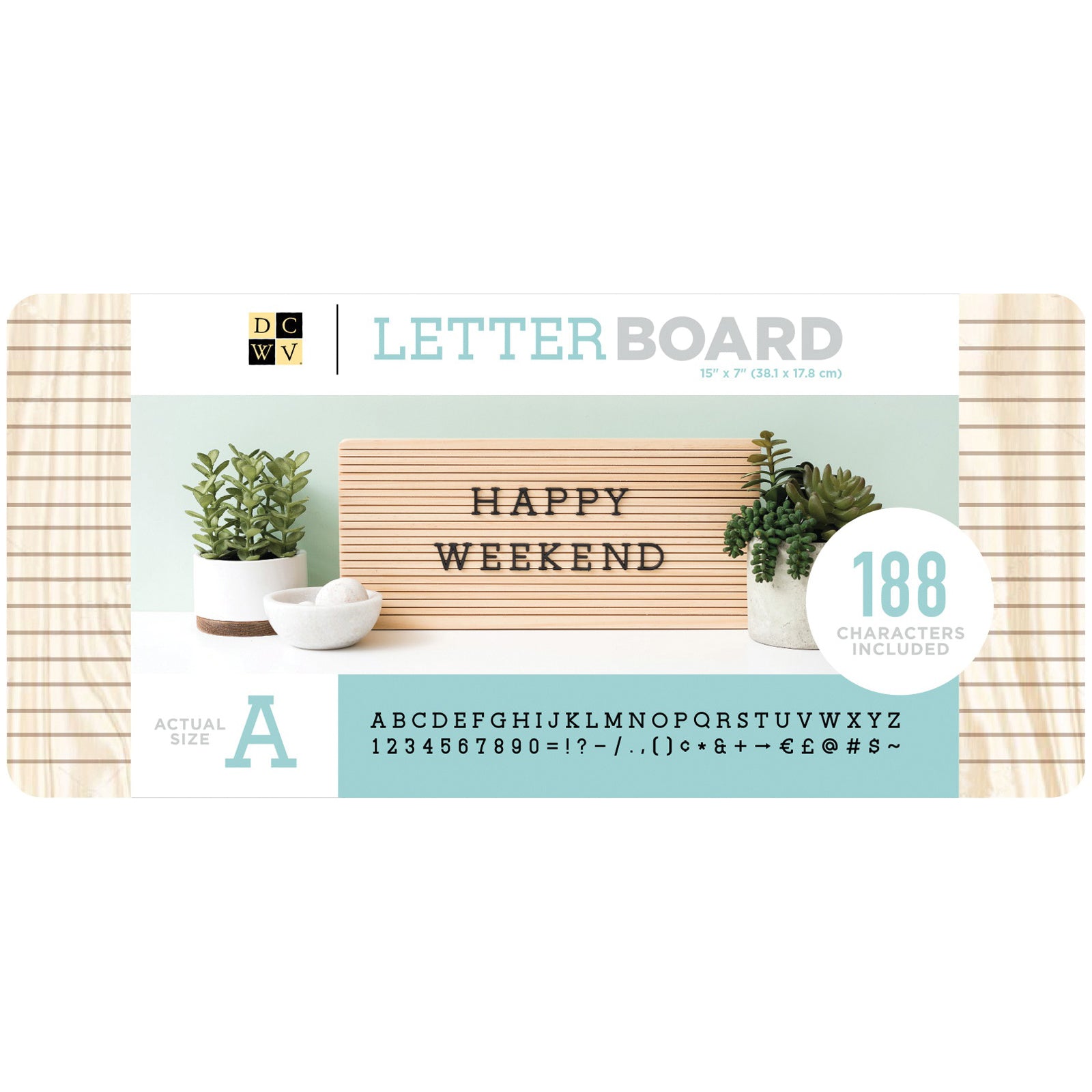 Frameless Light Wood DCWV Letterboard with Black Letters - 15x7"