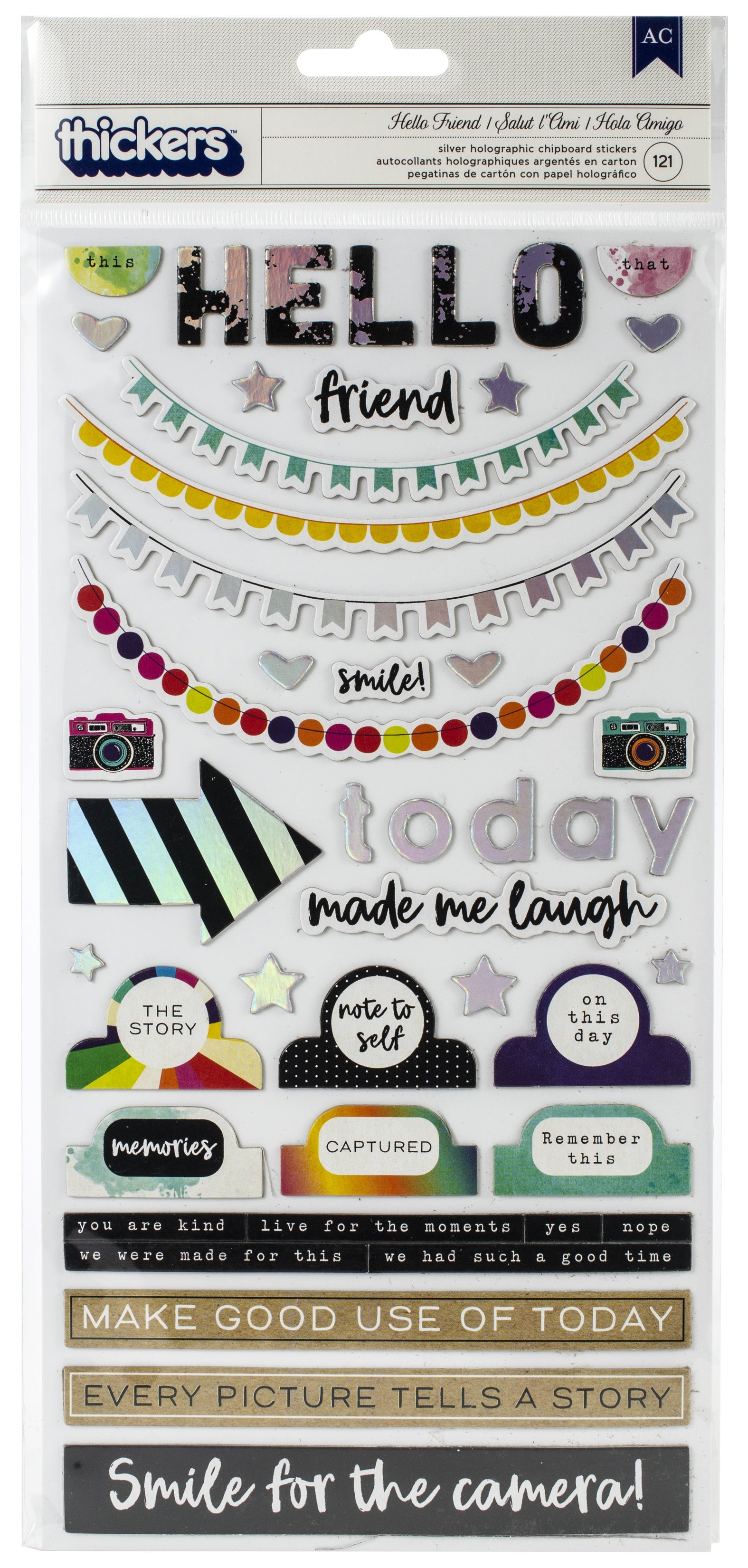 Vicki Boutin Color Kaleidoscope Thickers - Hello Friend Phrase/Silver Chipboard, 121pcs