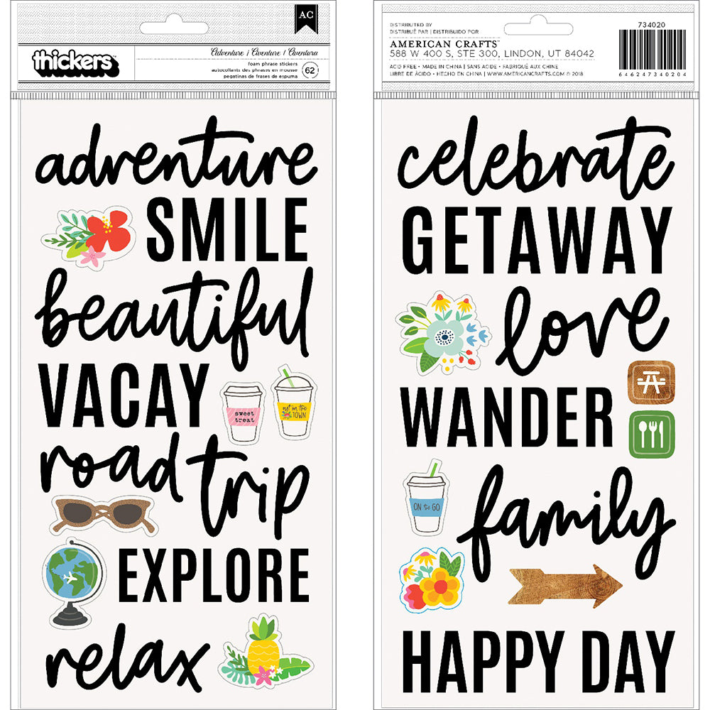 Thickers Chasing Adventures Phrase & Icon Stickers - 62pcs