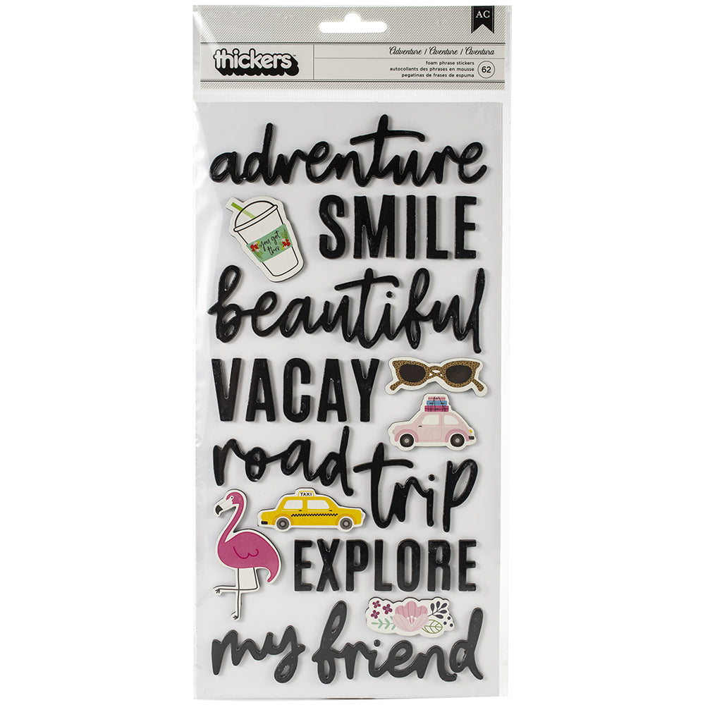 Thickers Chasing Adventures Phrase & Icon Stickers - 62pcs