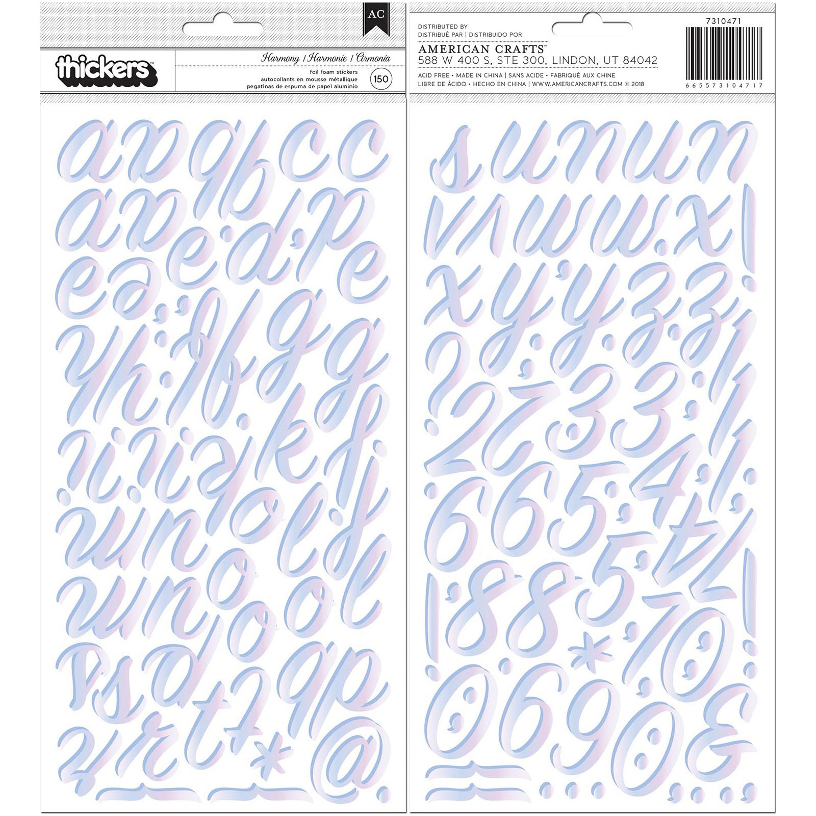 Thickers Alphabet Stickers with Iridescent Foil - Harmony, 150pcs