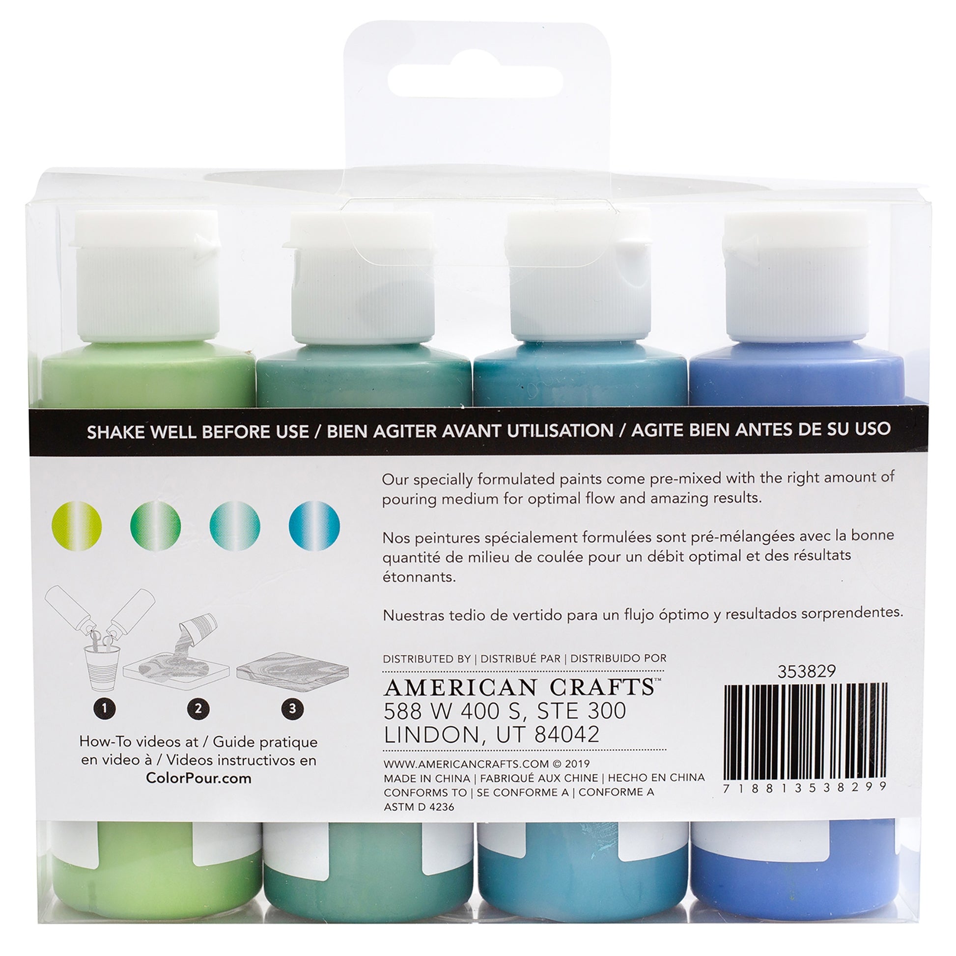 American Crafts Color Pour Pre-Mixed 4-Color Sea Glass Pearlescent Pouring Paint Kit