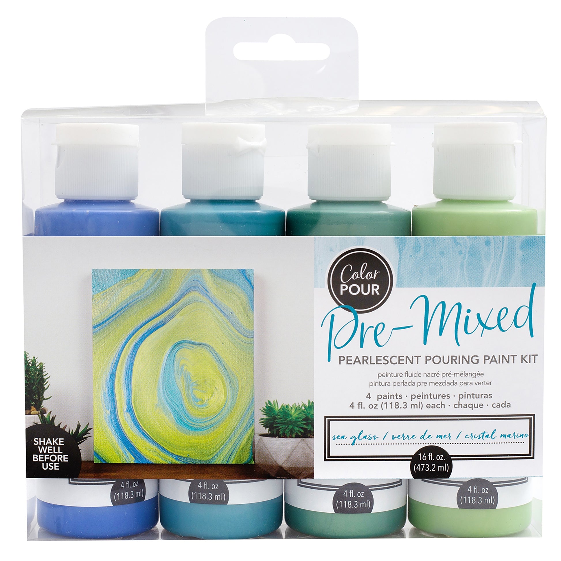 American Crafts Color Pour Pre-Mixed 4-Color Sea Glass Pearlescent Pouring Paint Kit