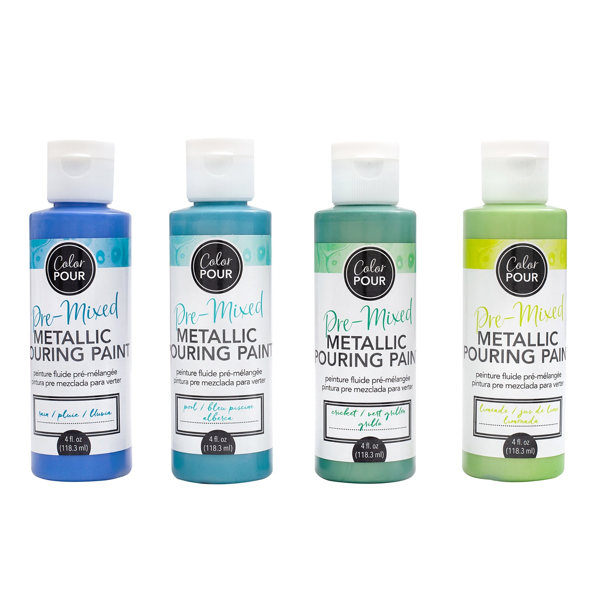 American Crafts Color Pour Pre-Mixed 4-Color Sea Glass Pearlescent Pouring Paint Kit