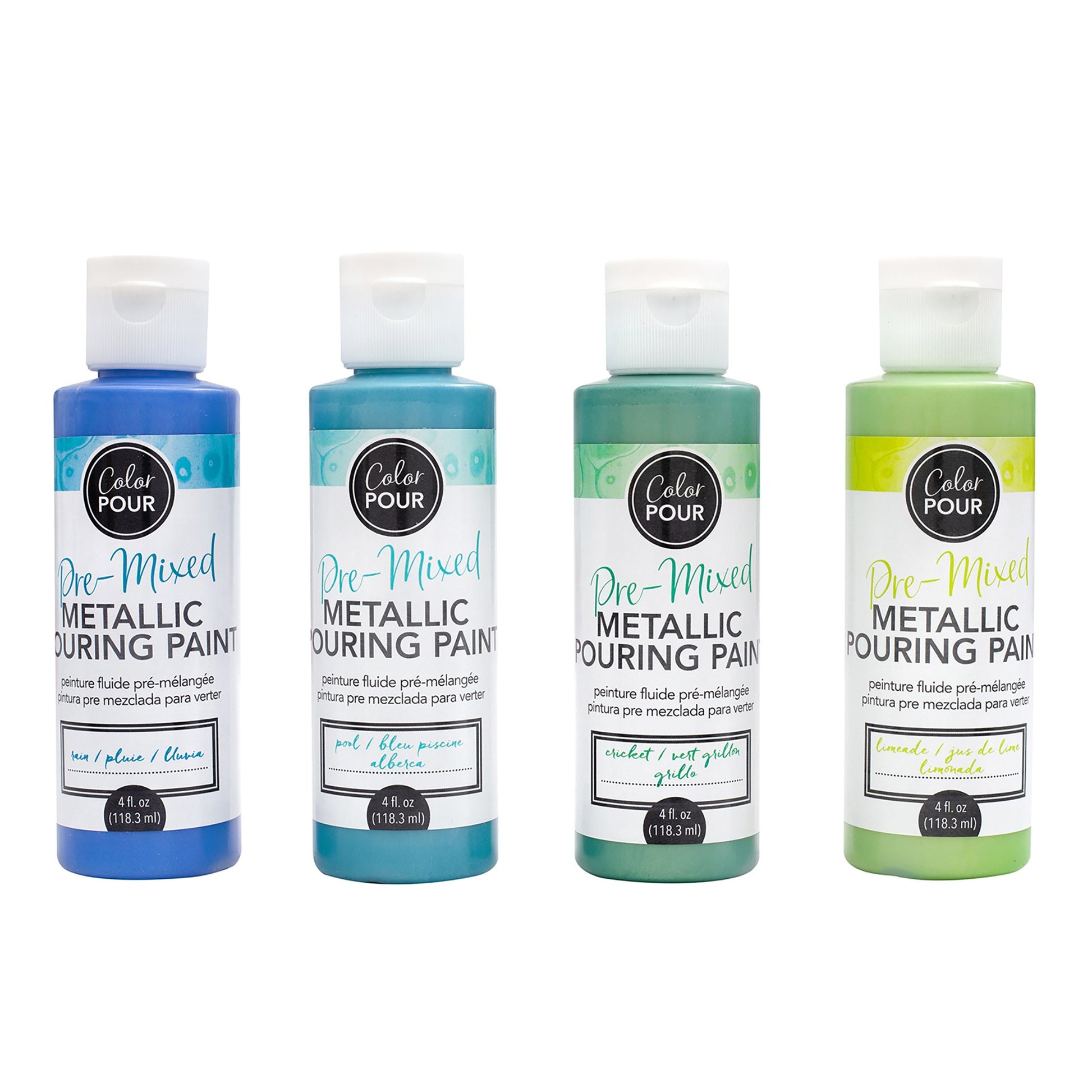 American Crafts Color Pour Pre-Mixed 4-Color Sea Glass Pearlescent Pouring Paint Kit