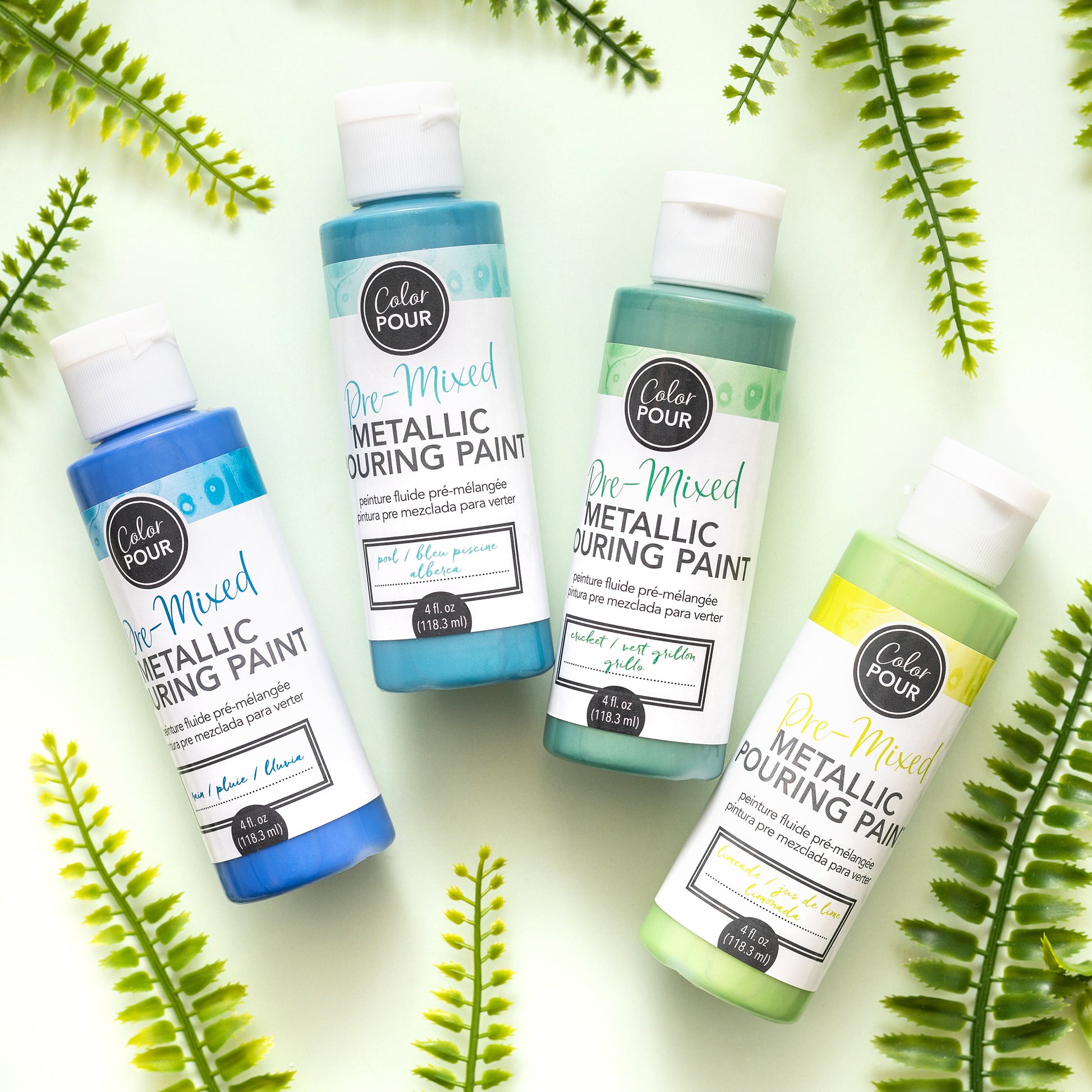 American Crafts Color Pour Pre-Mixed 4-Color Sea Glass Pearlescent Pouring Paint Kit