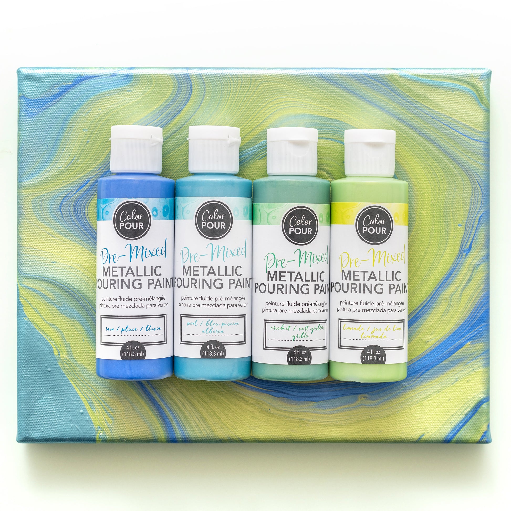 American Crafts Color Pour Pre-Mixed 4-Color Sea Glass Pearlescent Pouring Paint Kit