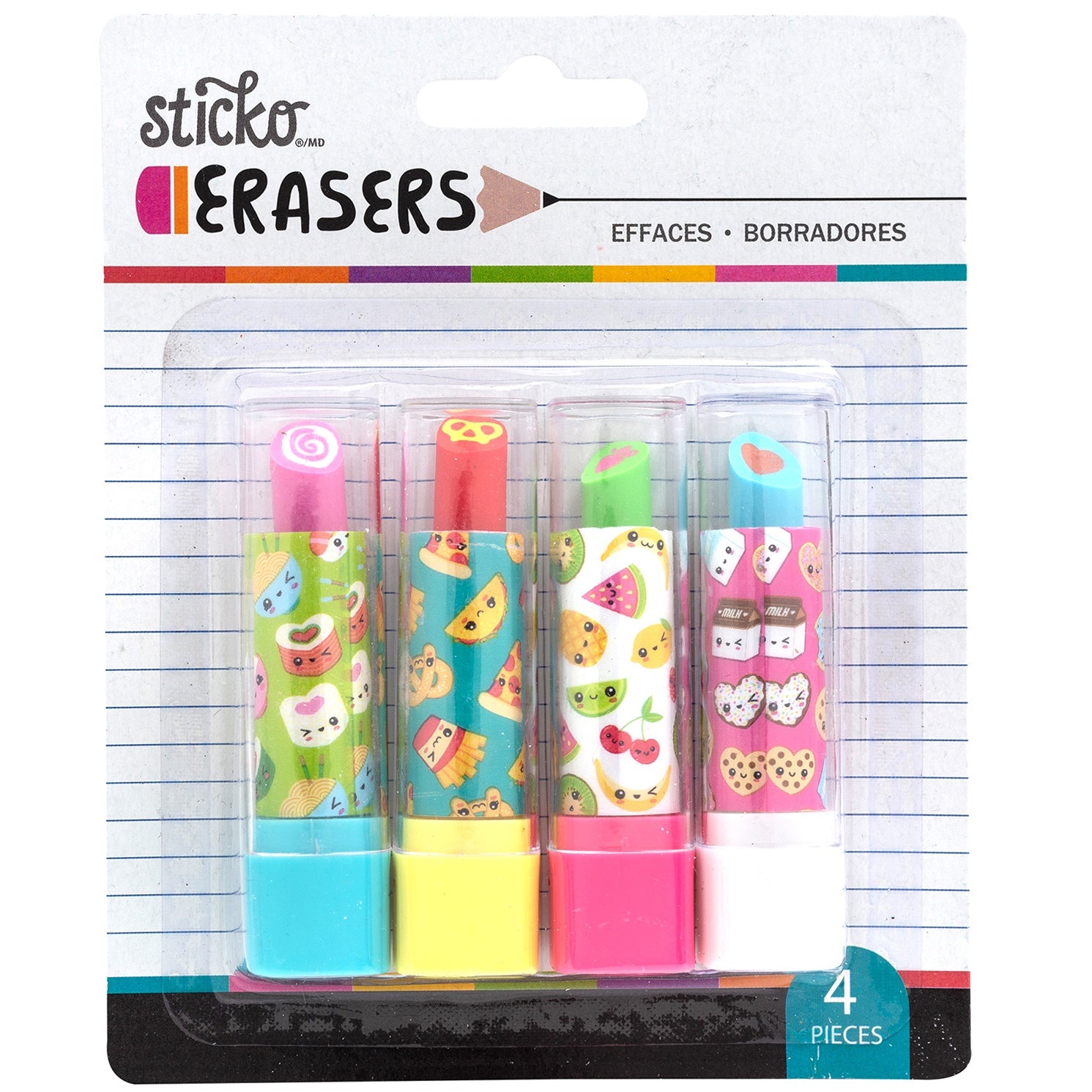 Sticko Retractable Lipstick Erasers Set - Kawaii