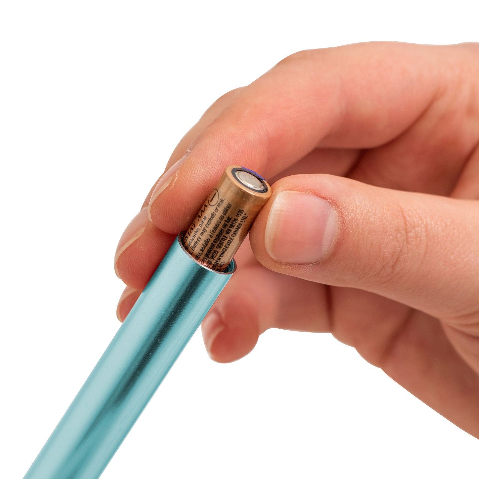 Close up of We R Makers Foil Quill Cordless Freestyle Pen showing battery