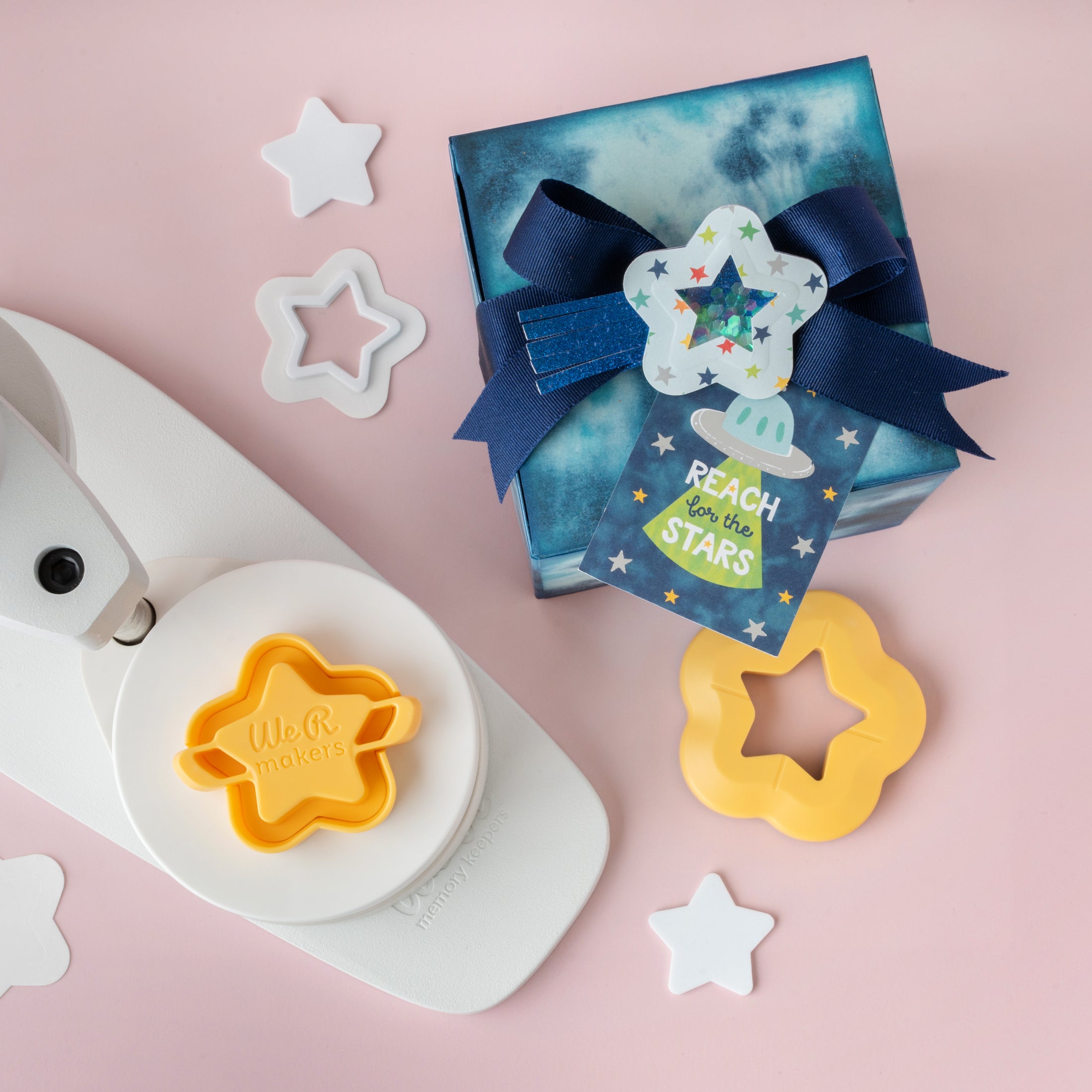 Lifestyle image of We R Makers Button Press Star Puffy Sticker on a gift