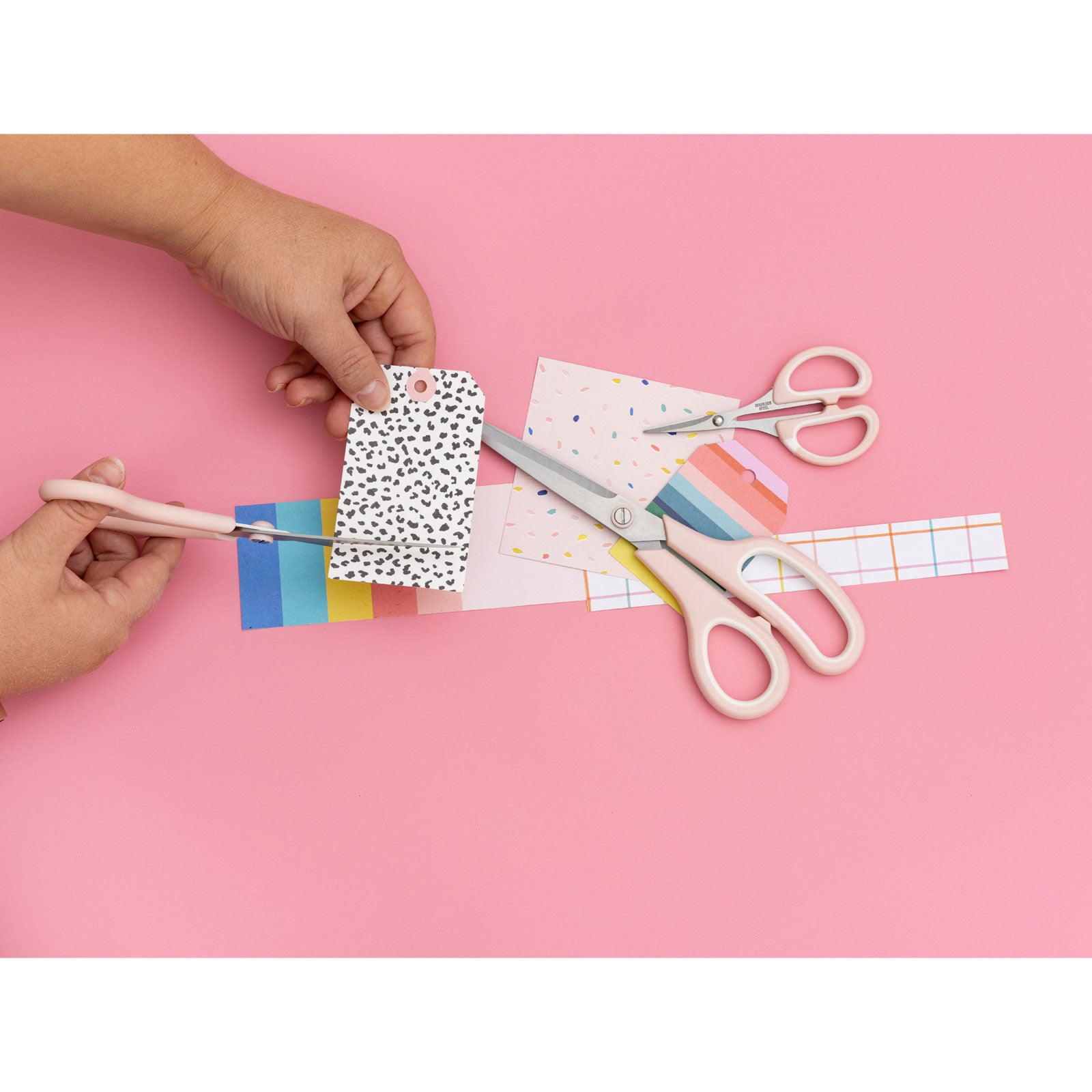 Lifestyle image of We R Makers Pink Craft Scissors - 3 Pack being used