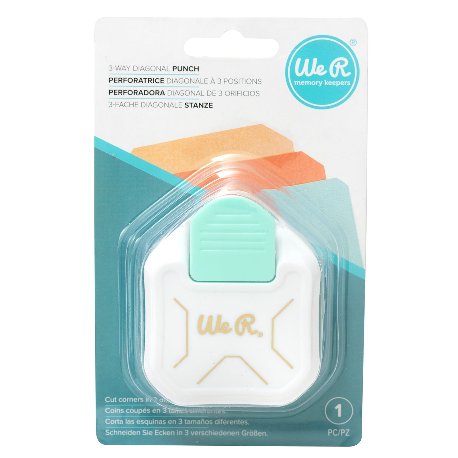 Front of packaging for We R Makers 3-Way Diagonal Paper Punch