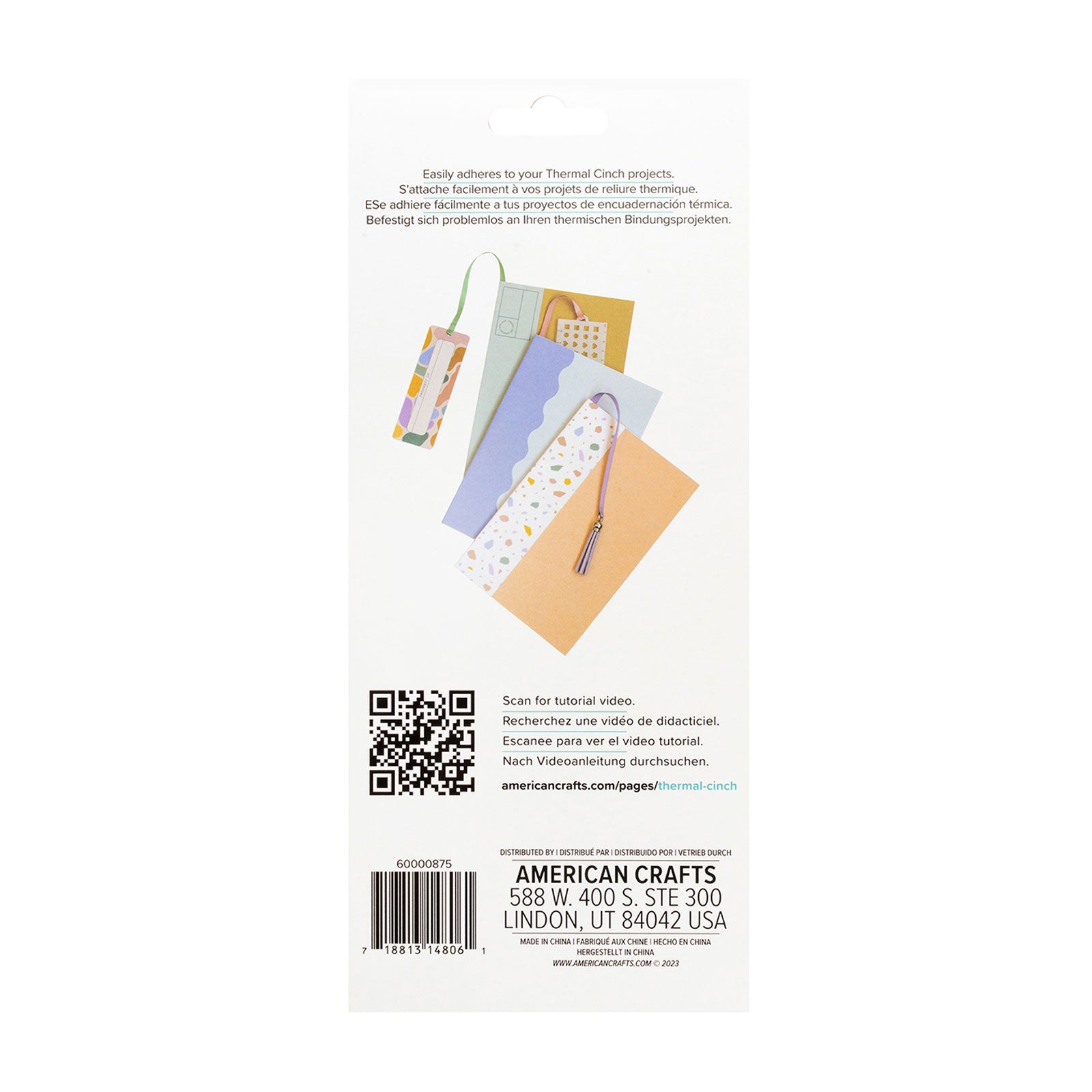 Back of packaging for We R Makers Thermal Cinch Stencil Bookmarks - 4 Pack