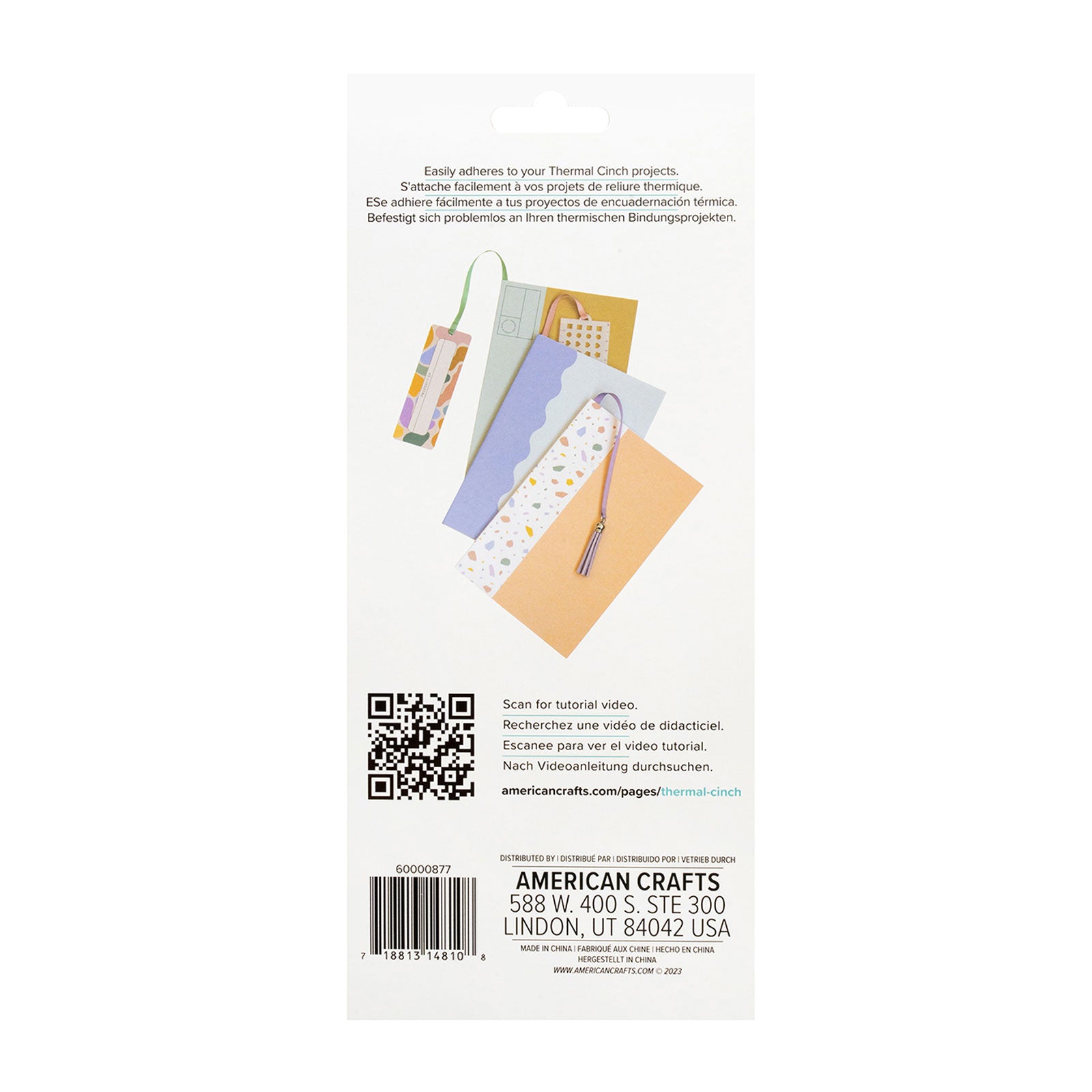 Back of packaging for We R Makers Thermal Cinch Rainbow Tassel Bookmarks - 6 Pack