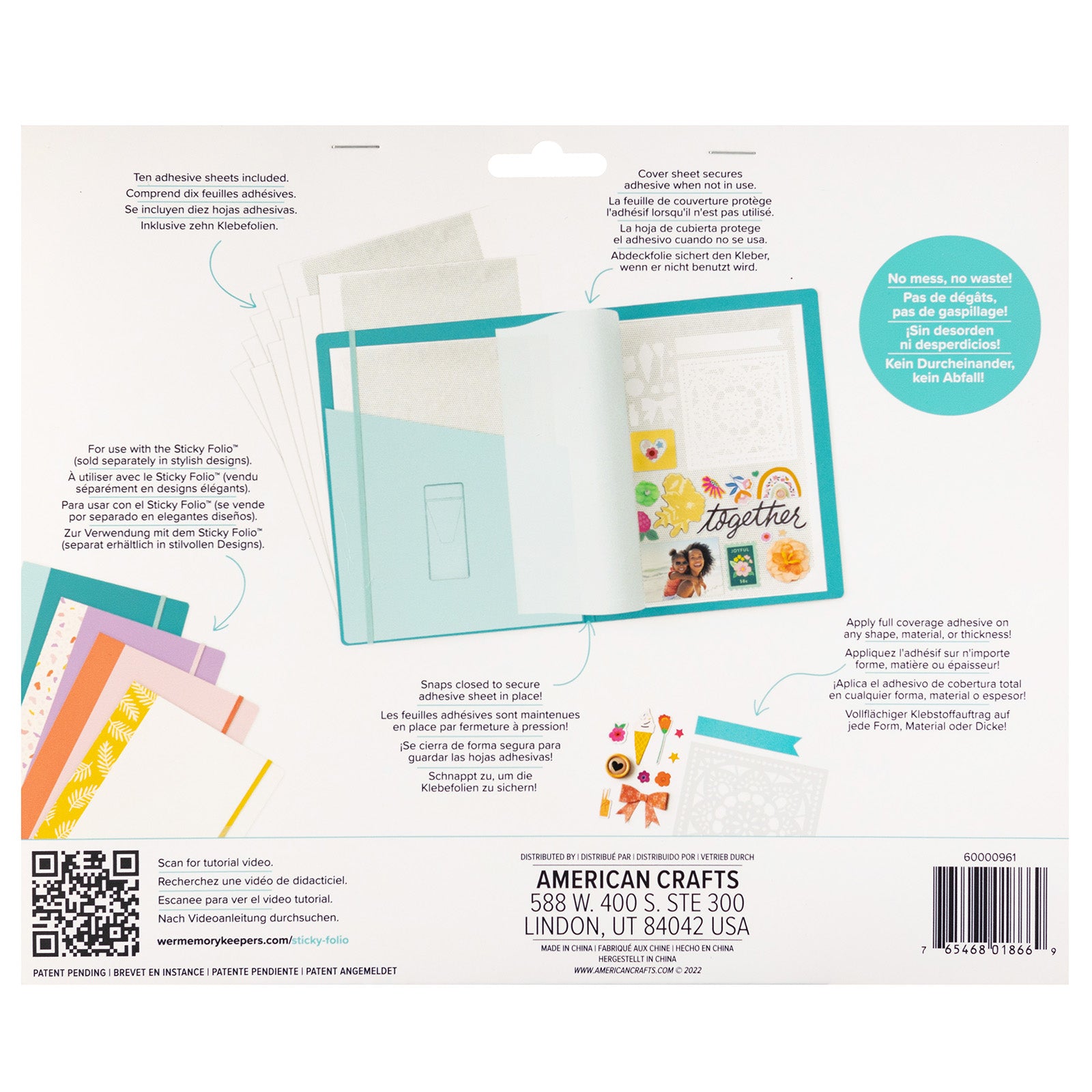 Back of packaging for We R Makers Make Your Own Stickers Sticky Folio Refill - 10 Piece