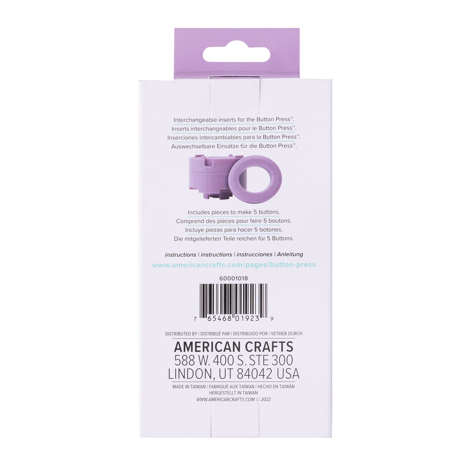 Back of packaging for We R Makers Oval Button Press Insert