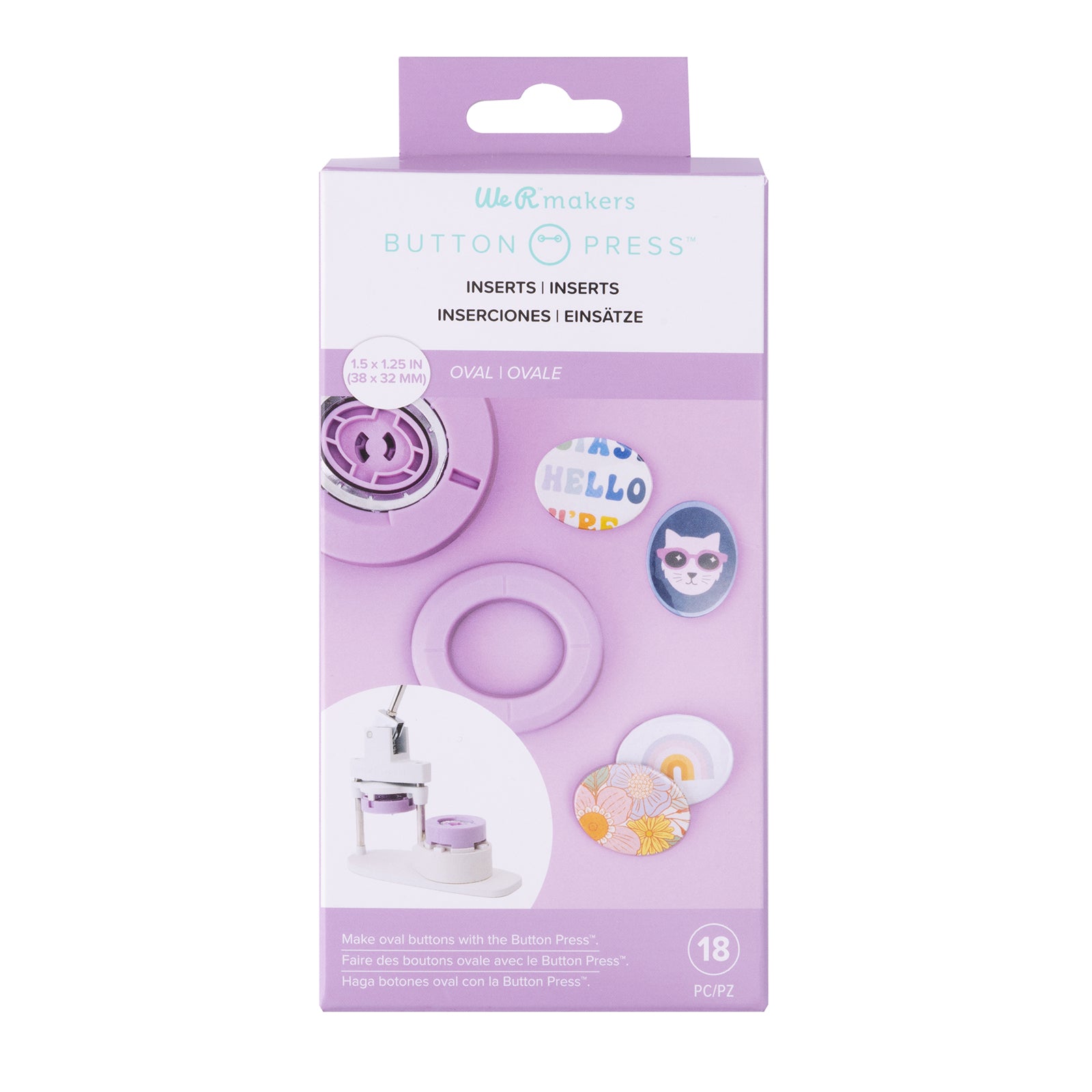 Front of packaging for We R Makers Oval Button Press Insert