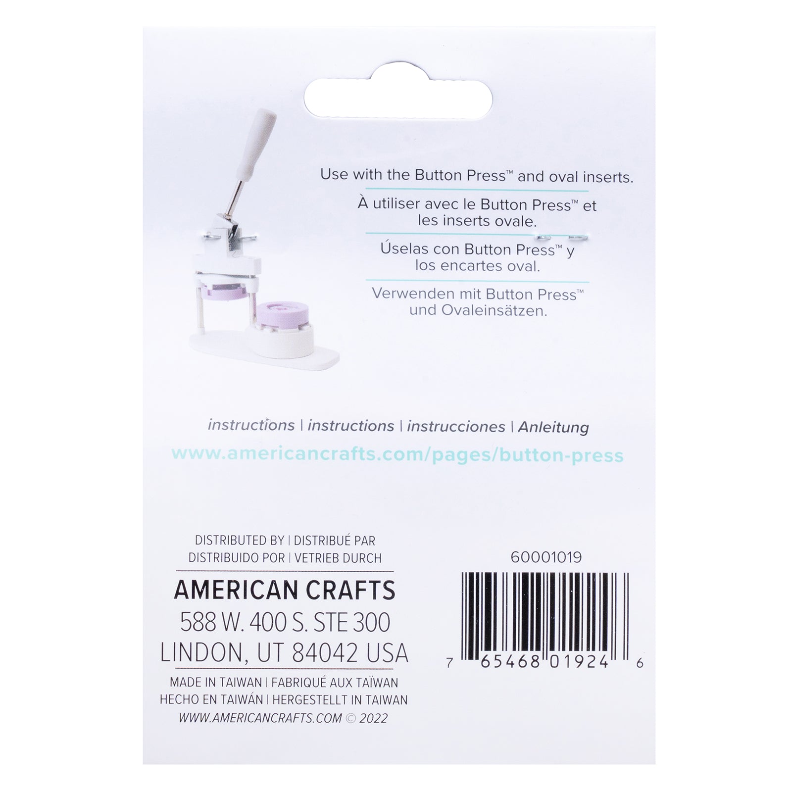 Back of packaging for We R Makers Button Press Small Oval Pin Refill - 10 Pack