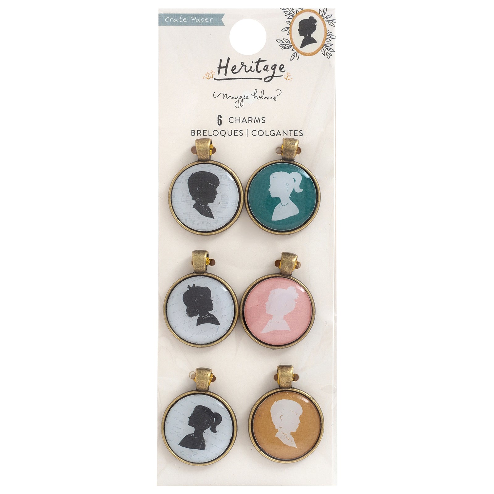 Maggie Holmes Heritage Charm Embellishments, Epoxy & Metal, 6 Pack