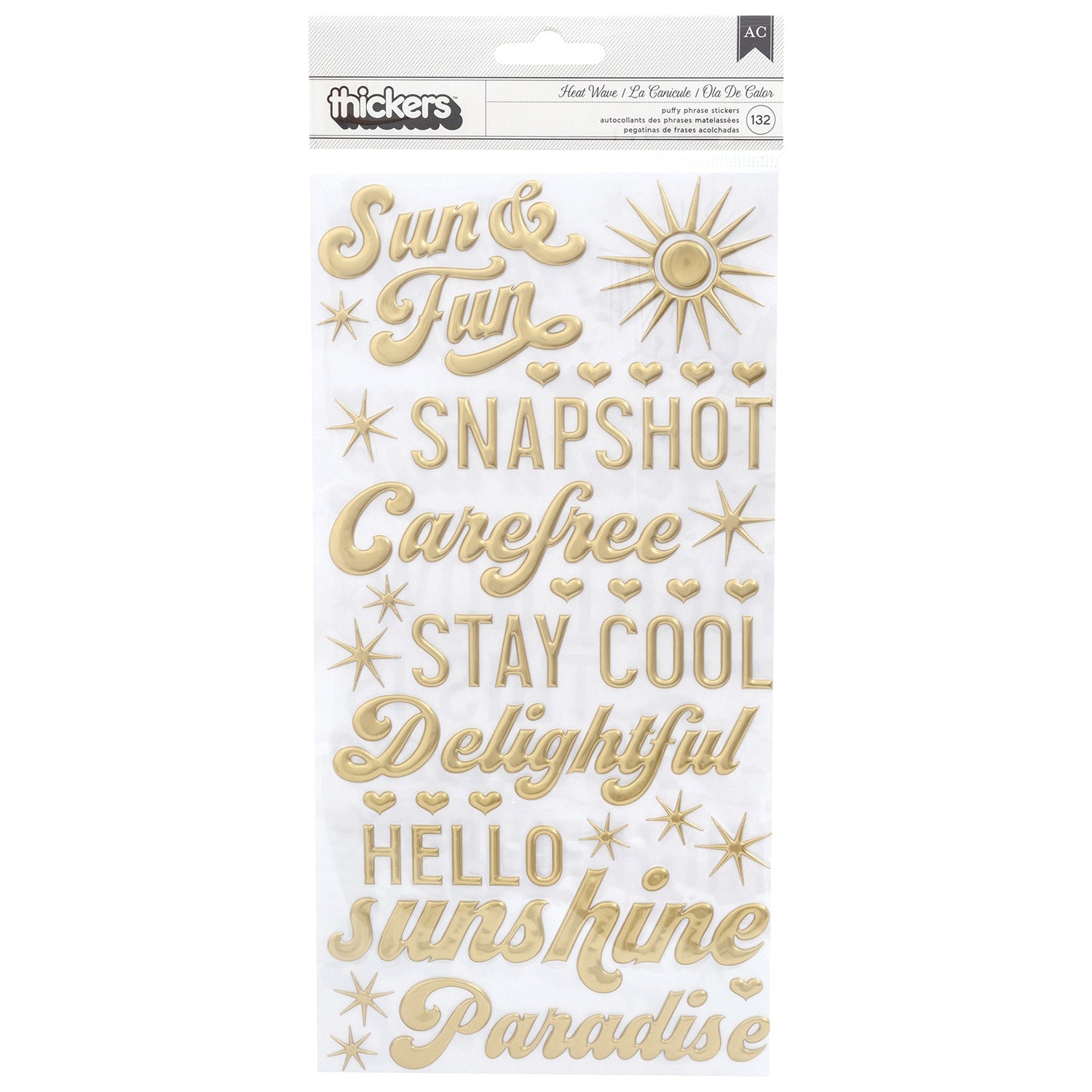 Thickers Dear Lizzy Here & Now Heat Wave Puffy Phrase Stickers - Gold Foil, 132pcs