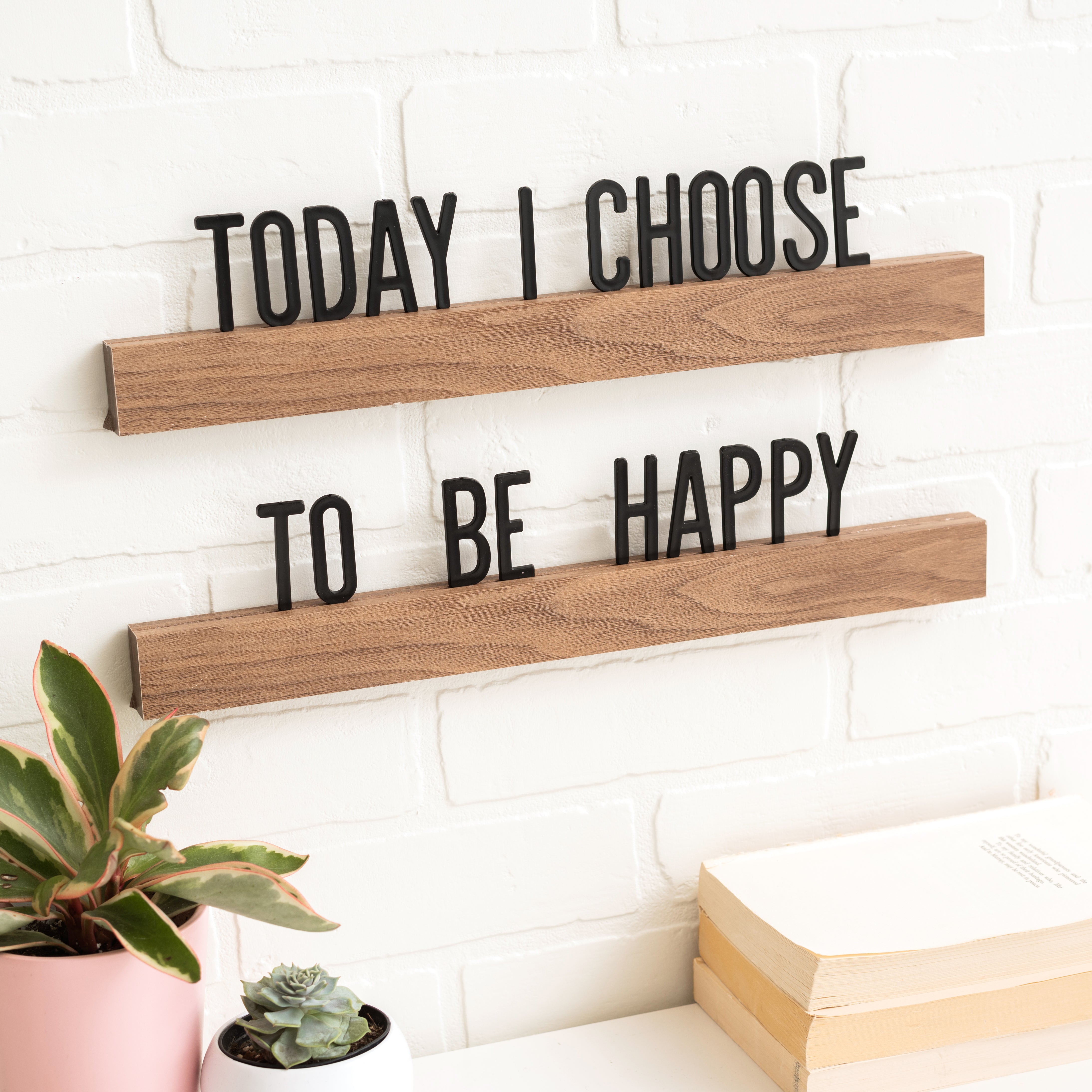 5pc Wood Ledge DCWV Letterboard Set with Black Letters - 16&quot;X1.5&quot;