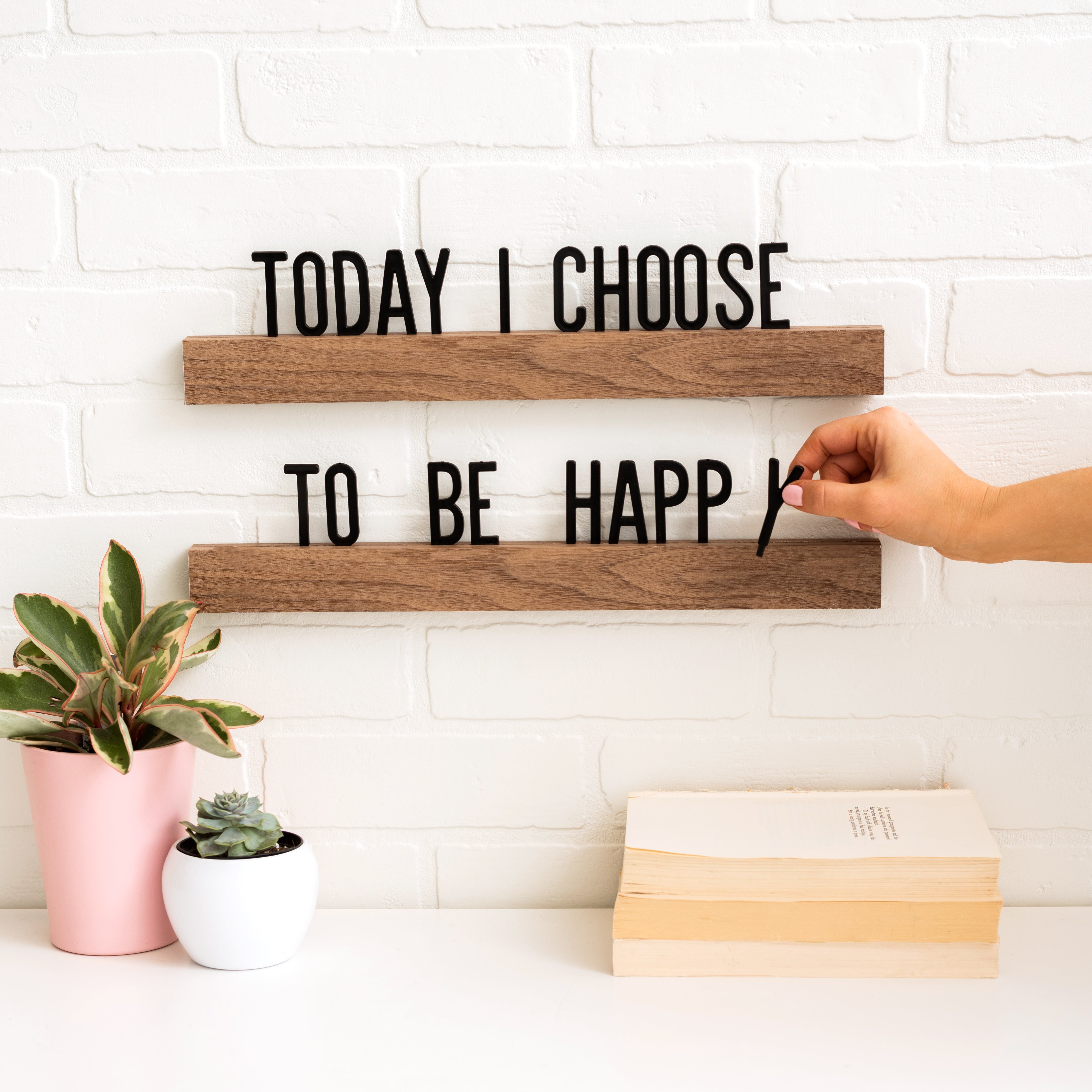 5pc Wood Ledge DCWV Letterboard Set with Black Letters - 16&quot;X1.5&quot;