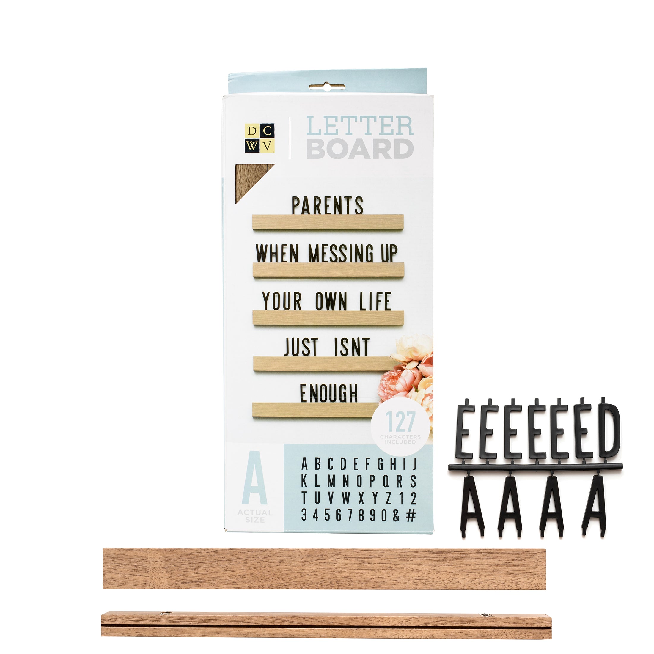 5pc Wood Ledge DCWV Letterboard Set with Black Letters - 16&quot;X1.5&quot;