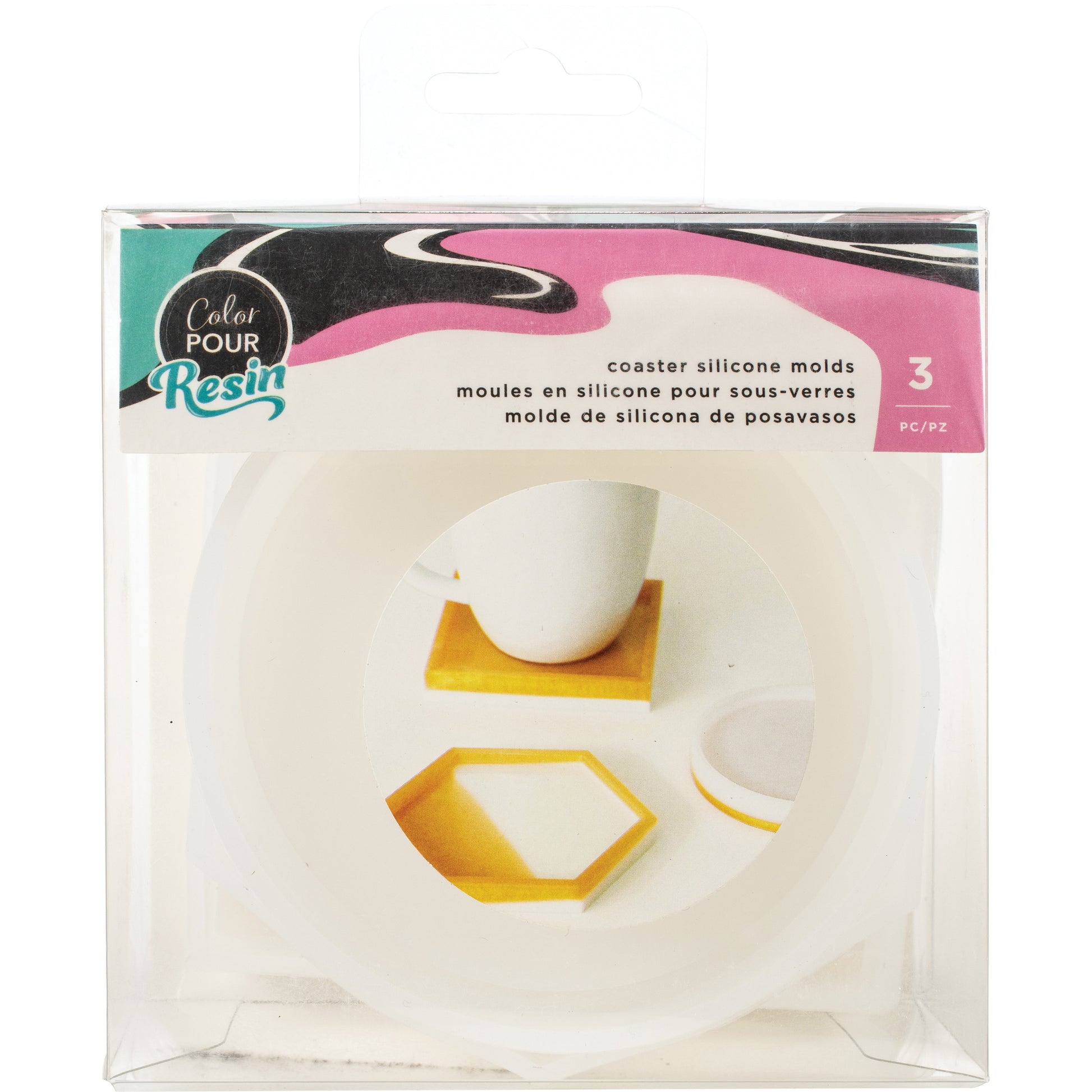 American Crafts Color Pour Resin Mold 3/Pkg-Coaster - Circle, Square & Hexagon