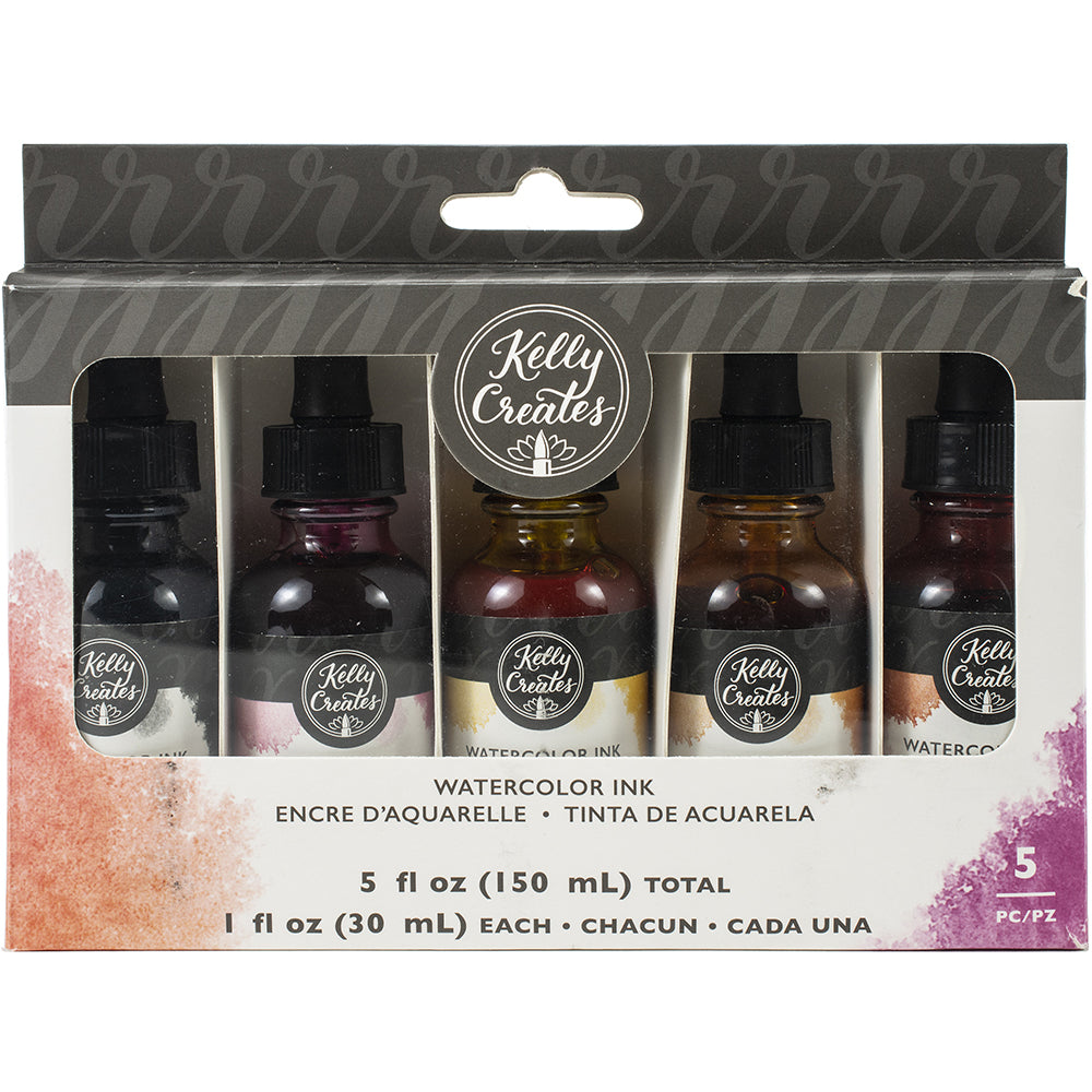 Kelly Creates Liquid Watercolor Set 5/Pkg-Poppy, Orange, Deep Yellow, Rose & Black