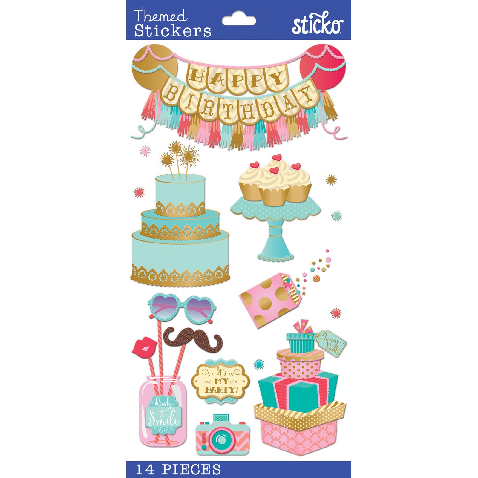 Sticko Stickers - Fancy Pants Birthday, 14pcs
