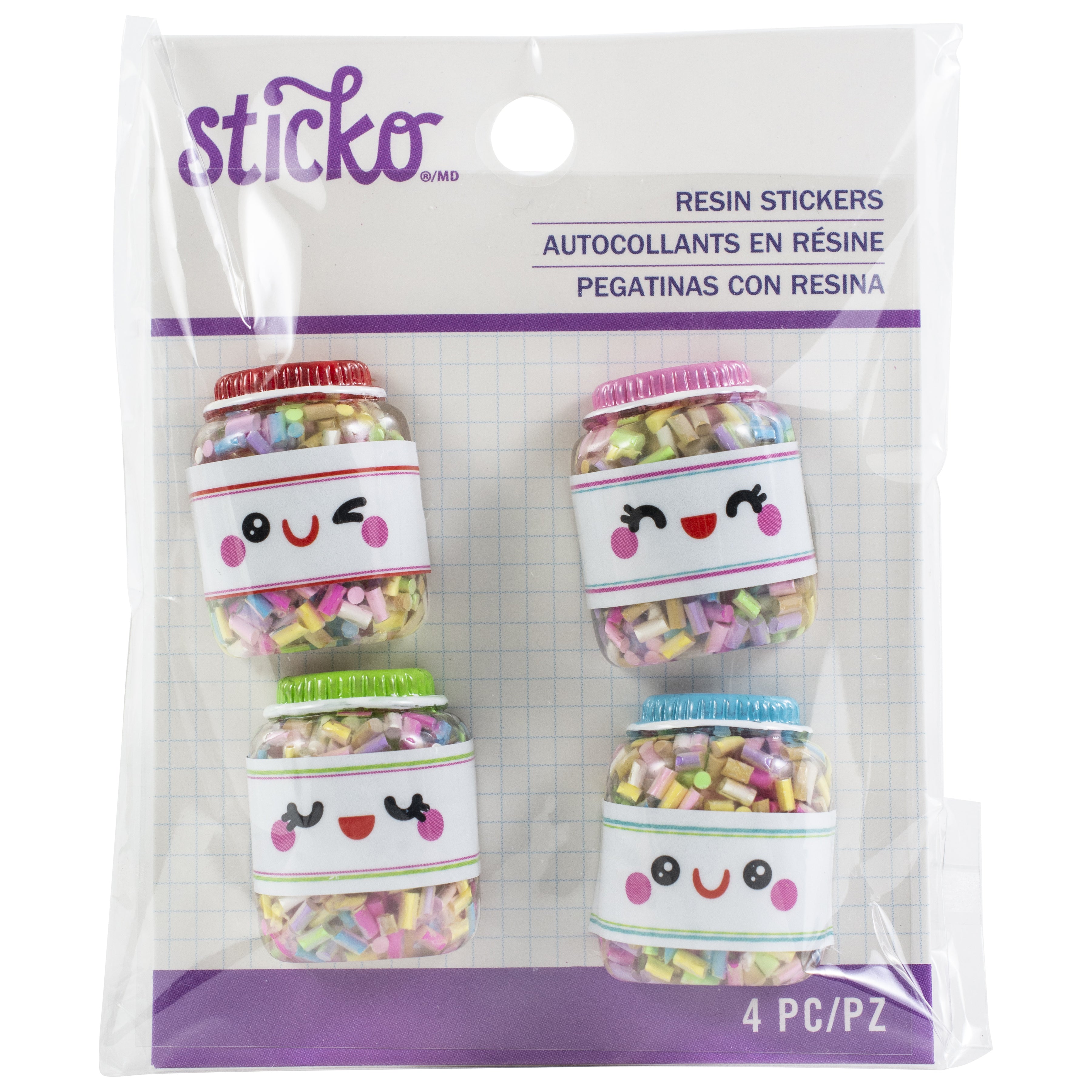 Sticko Resin Sticker - Small Sprinkles Jar, 4 Pack