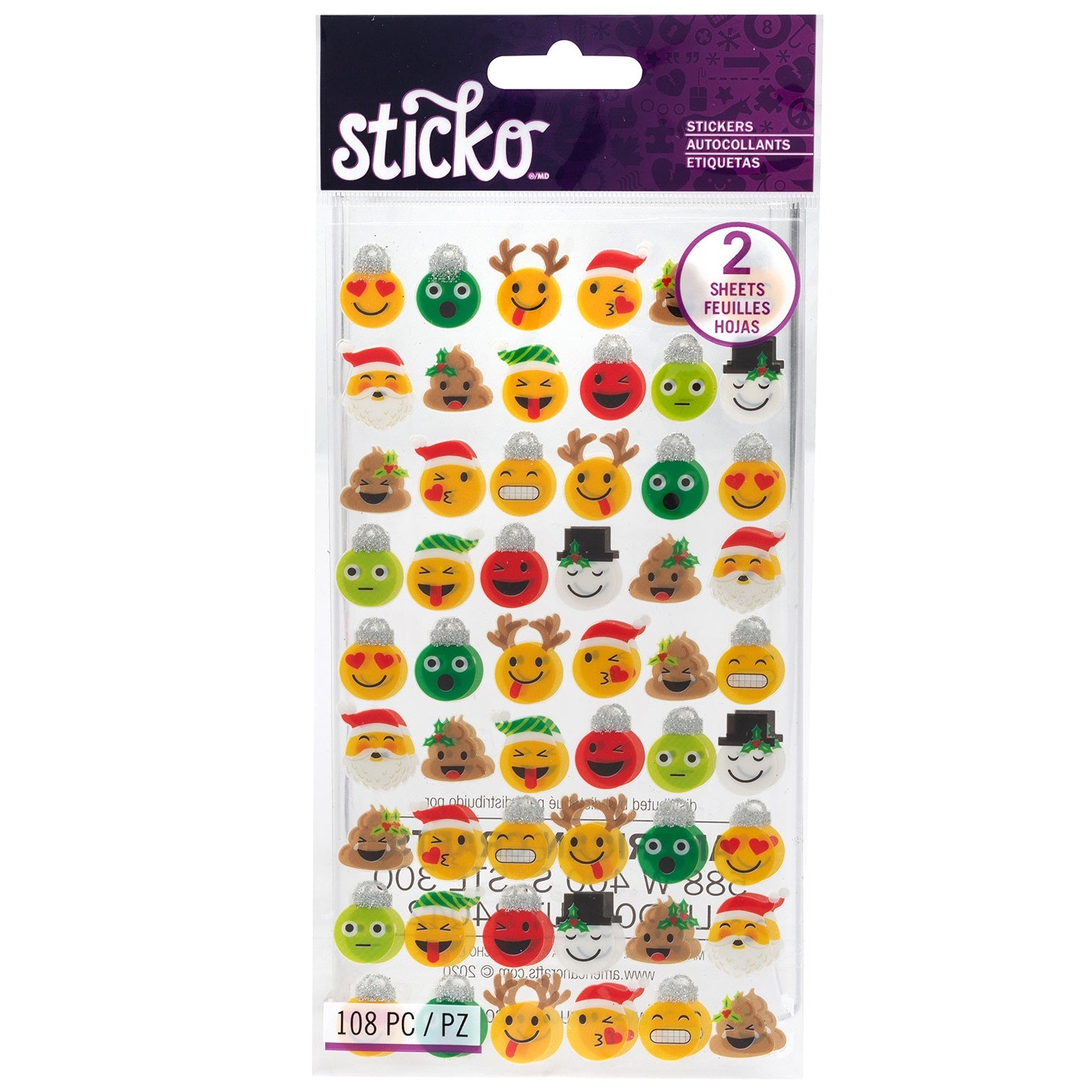 Sticko Holiday Emoji Flat Stickers, 108pcs
