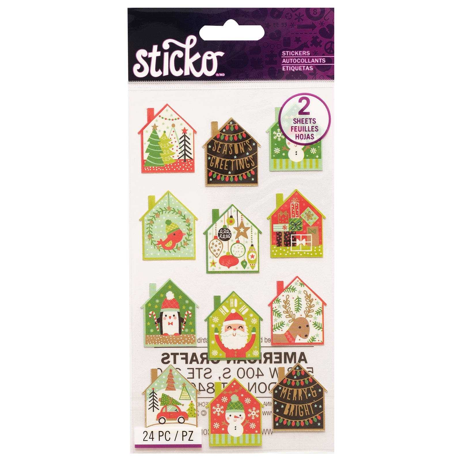 Sticko Holiday Scene Flat Stickers, 24pcs