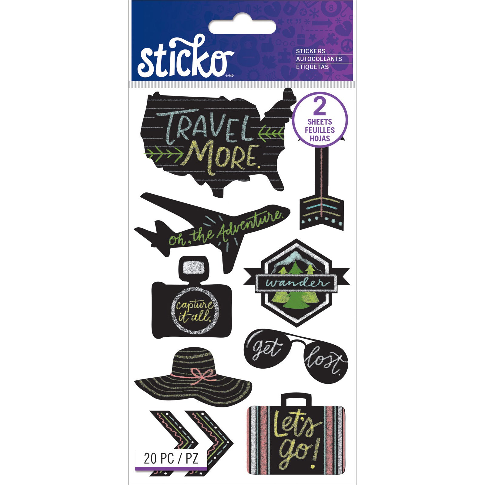Sticko Flat Stickers - Chalk Travel, 20pcs