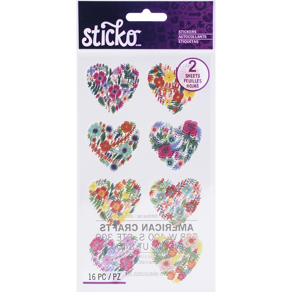 Sticko Flat Stickers - Floral Hearts, 16pcs
