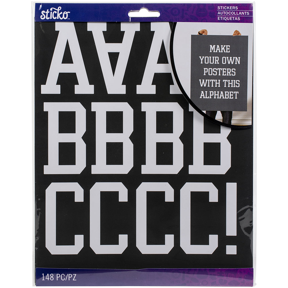 Sticko Alphabet Stickers - Pro Player XL, White, 148pcs