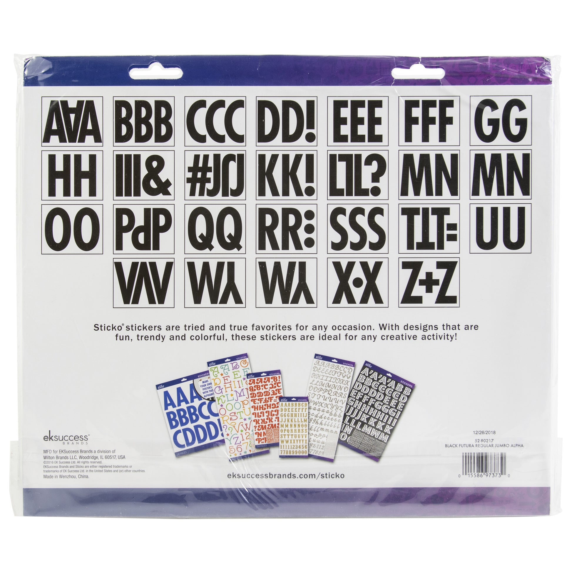 Sticko Alphabet Stickers - Futura Regular Jumbo, Black, 76pcs