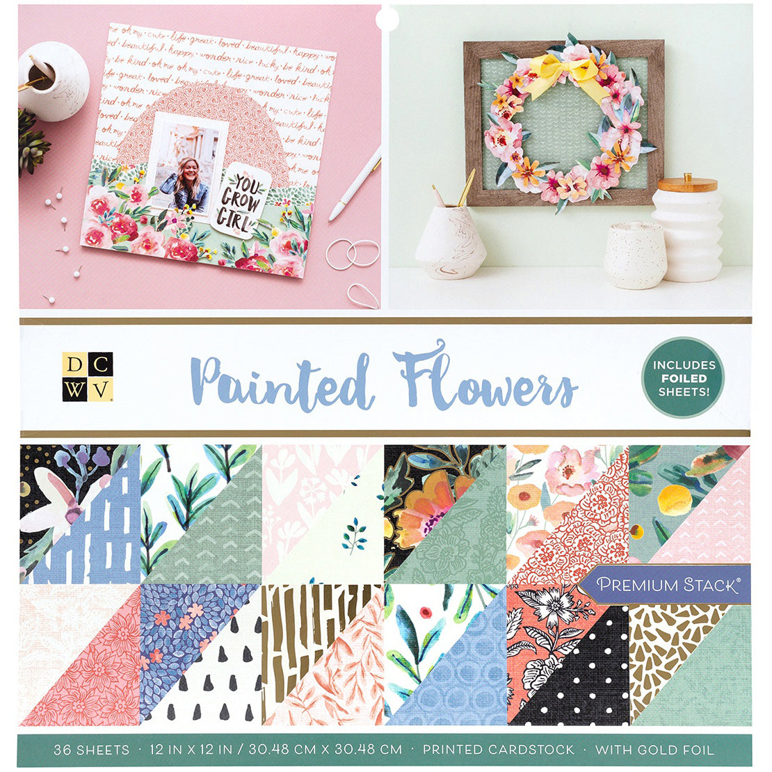 DCWV Double-Sided 12x12" Cardstock Stack - Painted Flowers