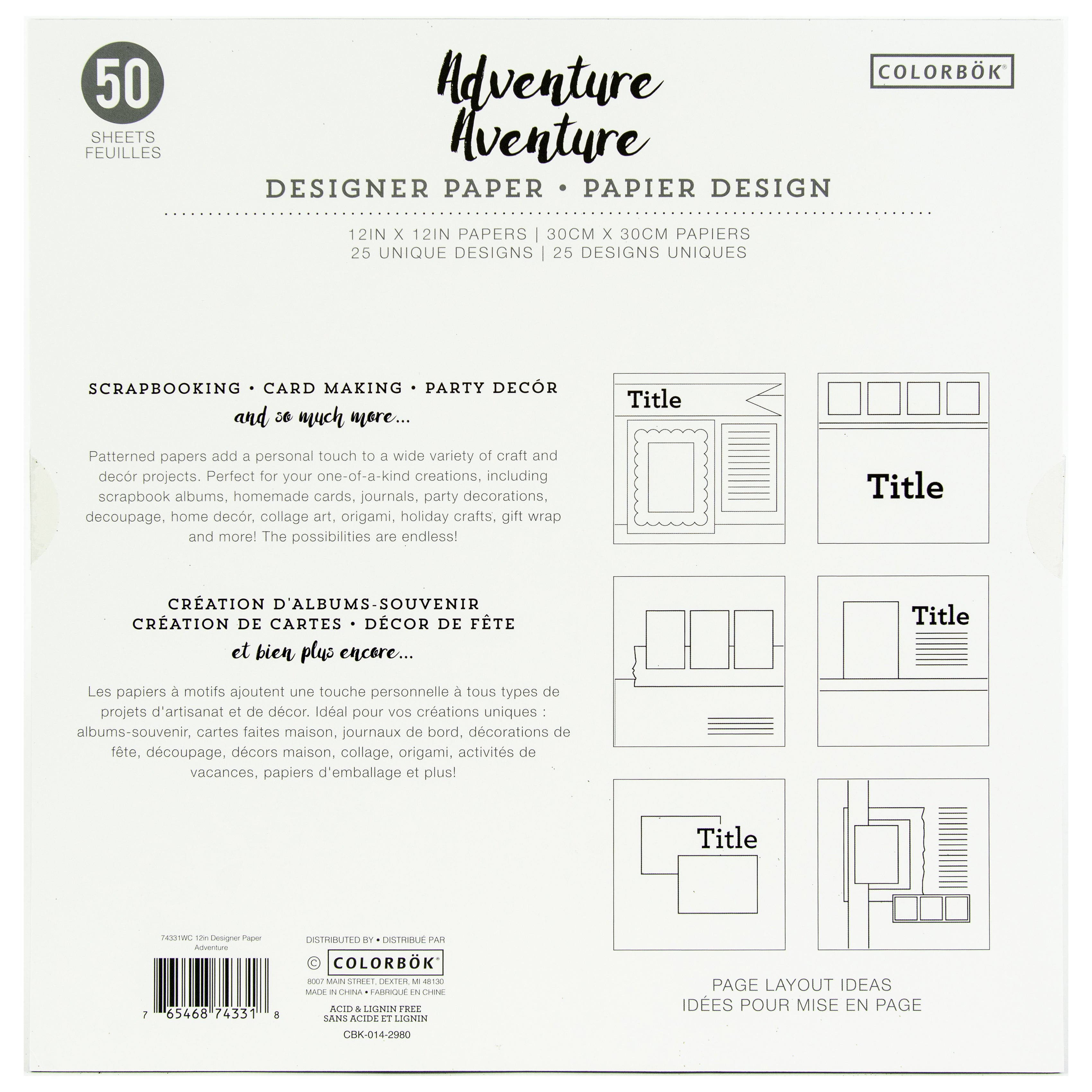 Colorbok 68lb Designer Single-Sided 12x12" Paper - Adventure