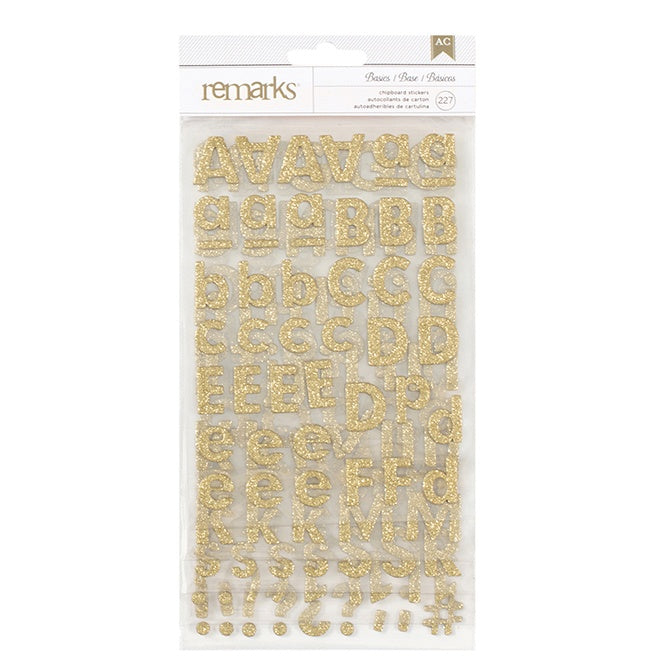 American Crafts Chipboard Alphabet Stickers - Gold Glitter,  227 Pieces