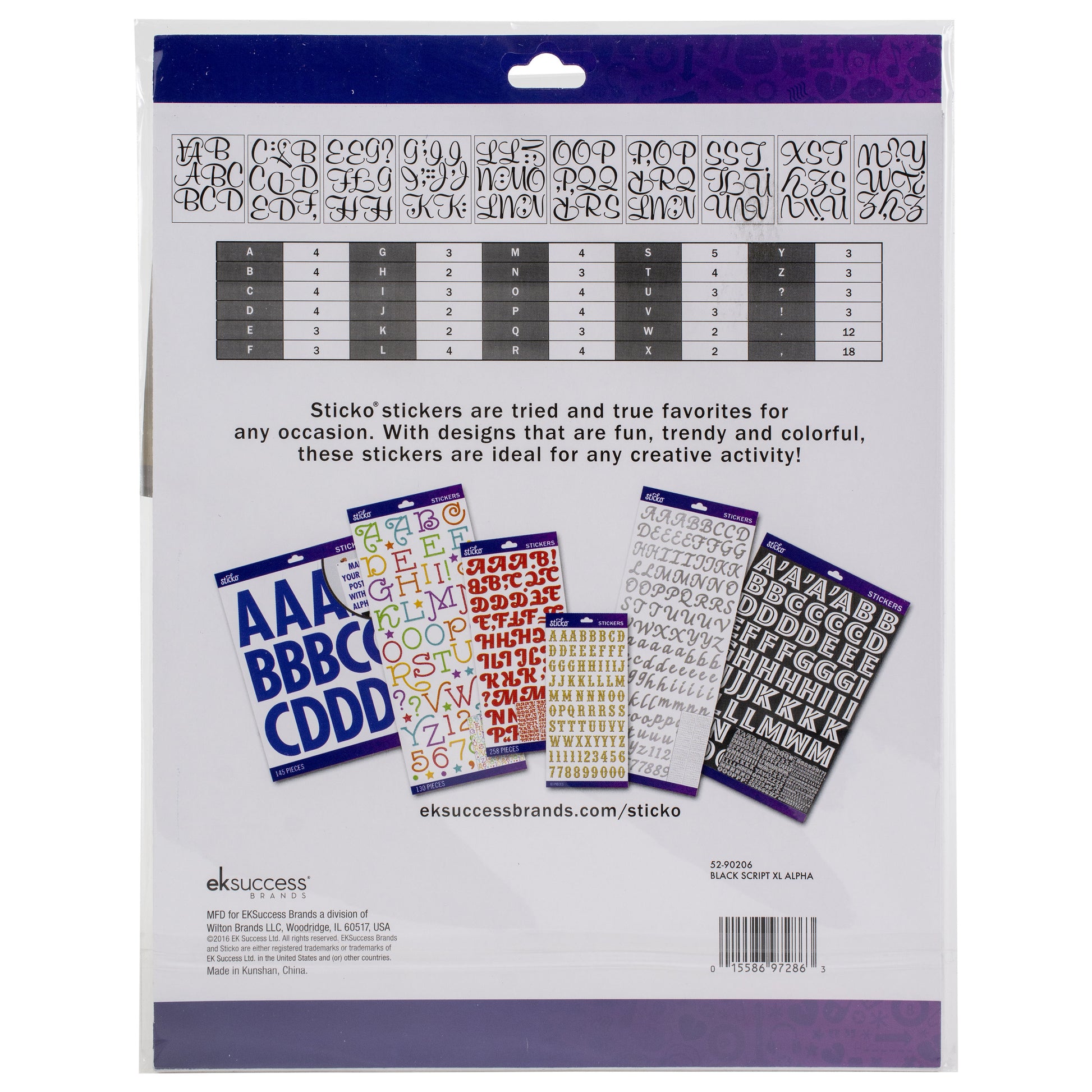 Sticko Alphabet Stickers - Script Extra Large, Black, 121pcs