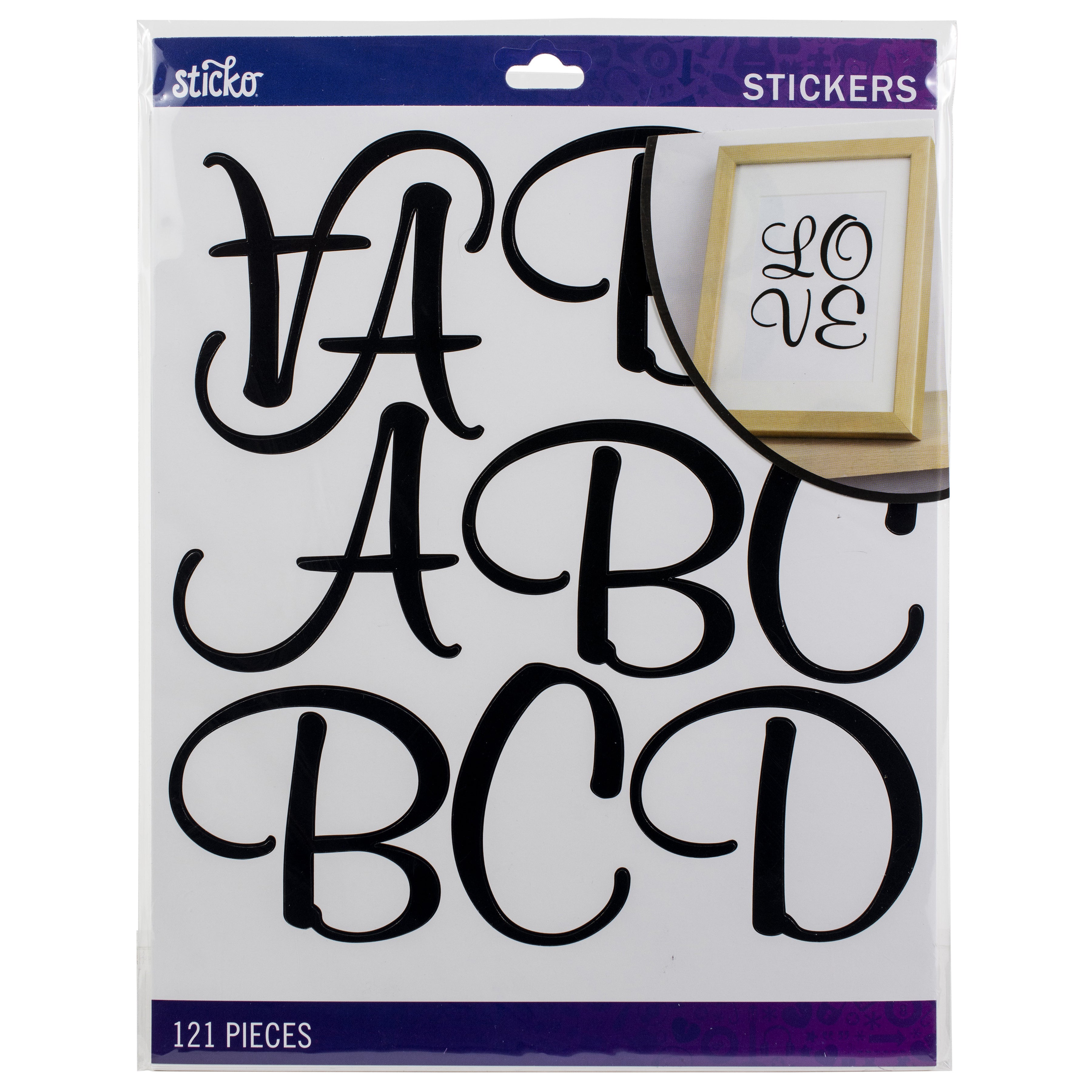 Sticko Alphabet Stickers - Script Extra Large, Black, 121pcs