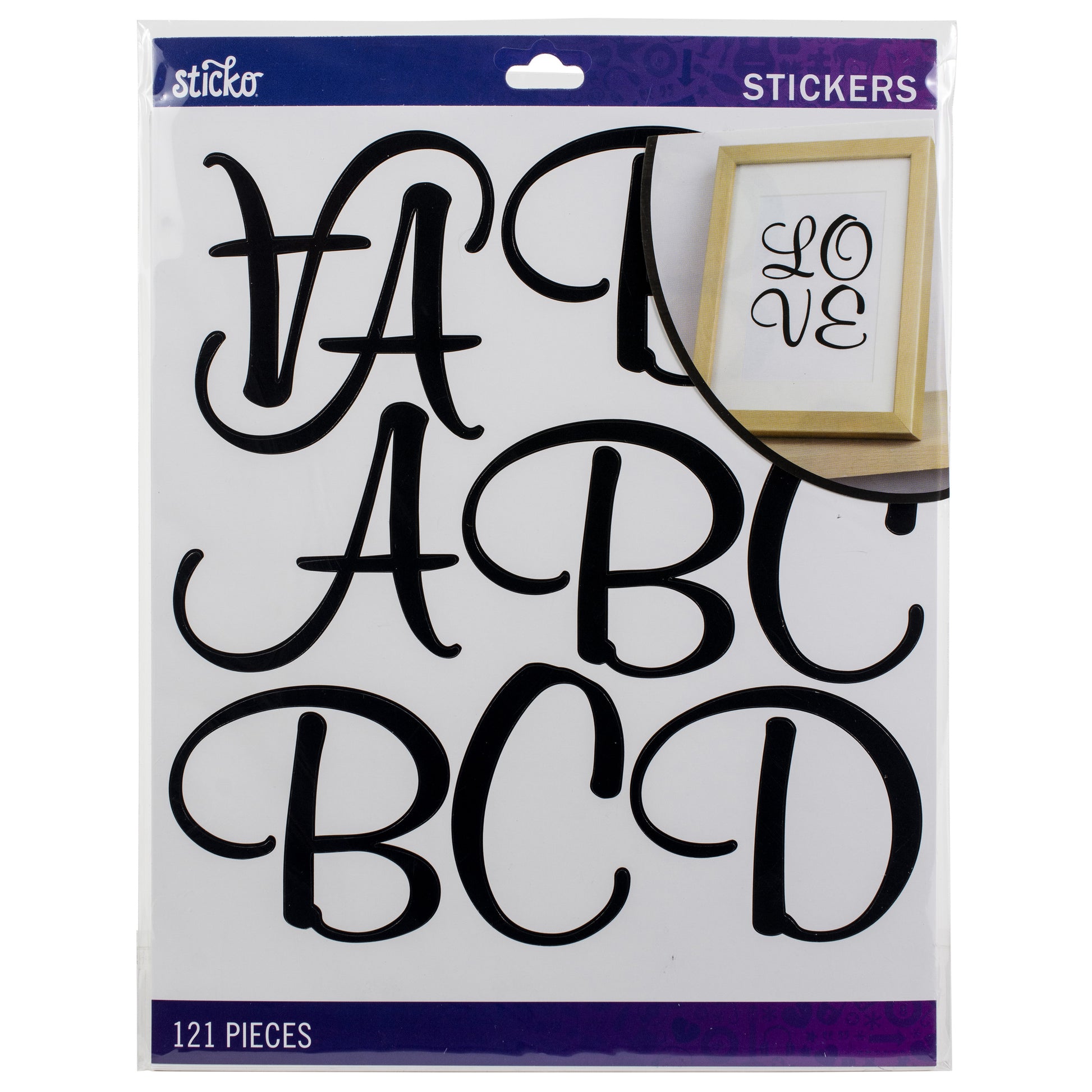 Sticko Alphabet Stickers - Script Extra Large, Black, 121pcs