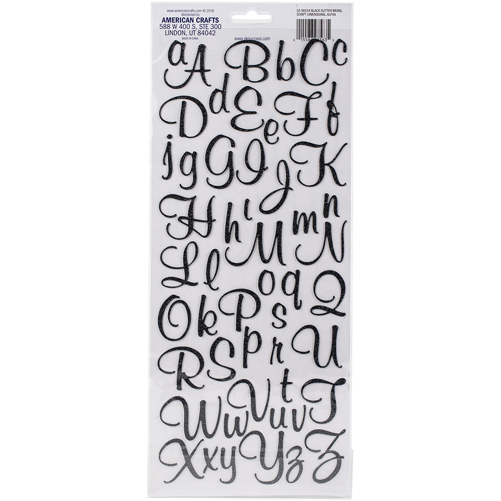 Sticko Alphabet Stickers - Script, Black Glitter, 104pcs