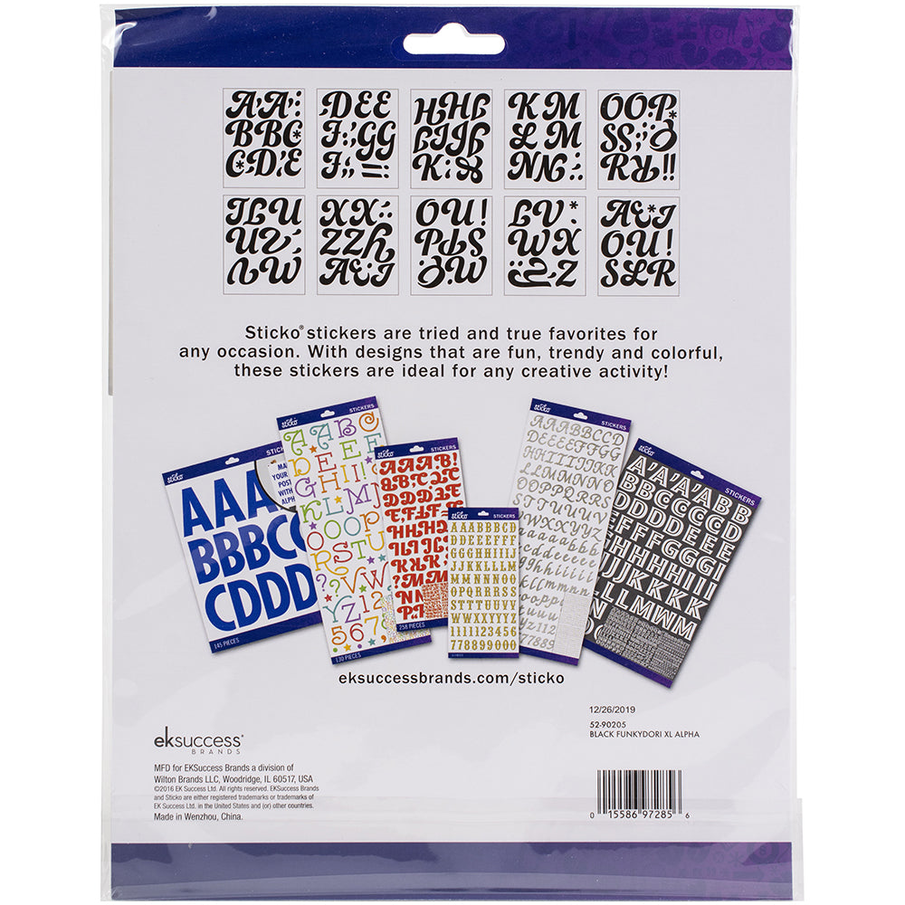 Sticko Alphabet Stickers - Funkydori Extra Large, Black, 126pcs